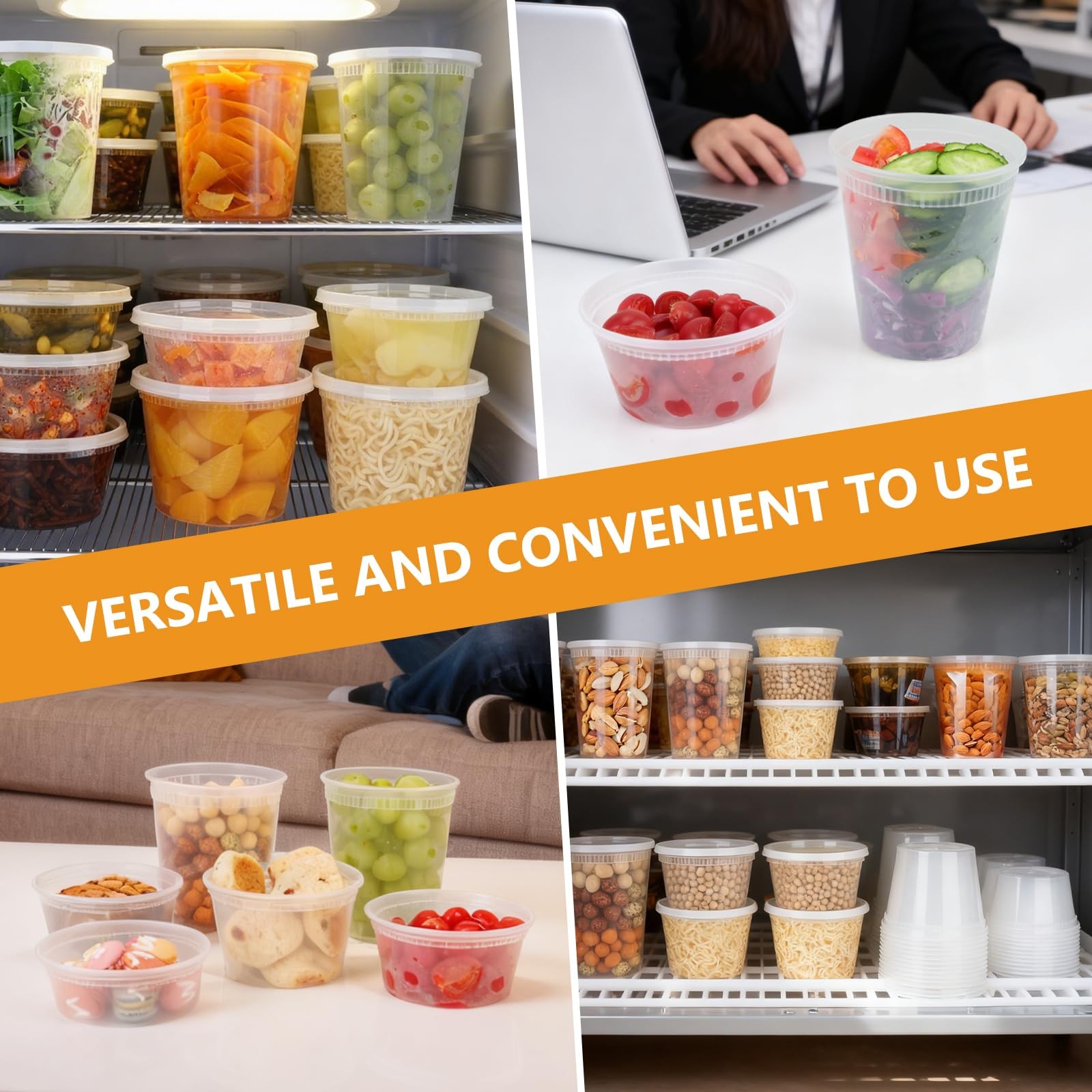 NESCCI 96 Pack 192-Piece Deli Containers with Lids, 32/16/12/8 oz X 24 Set Ea…