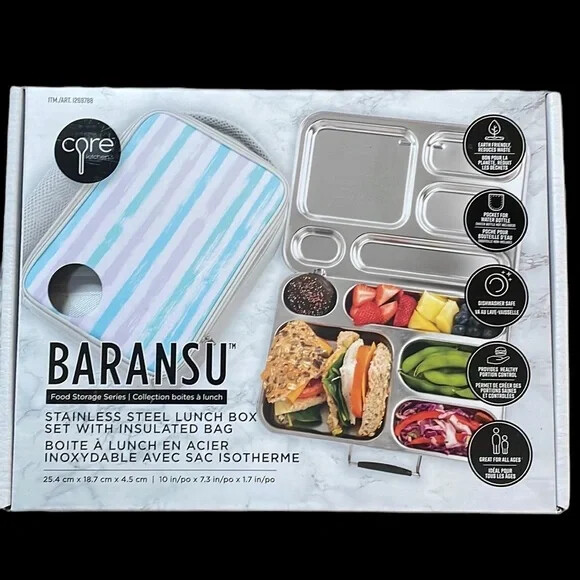 ✅✅ NEW Core Kitchen Baransu Stainless Steel Lunch Box Set W/Insulated Bag ✅✅