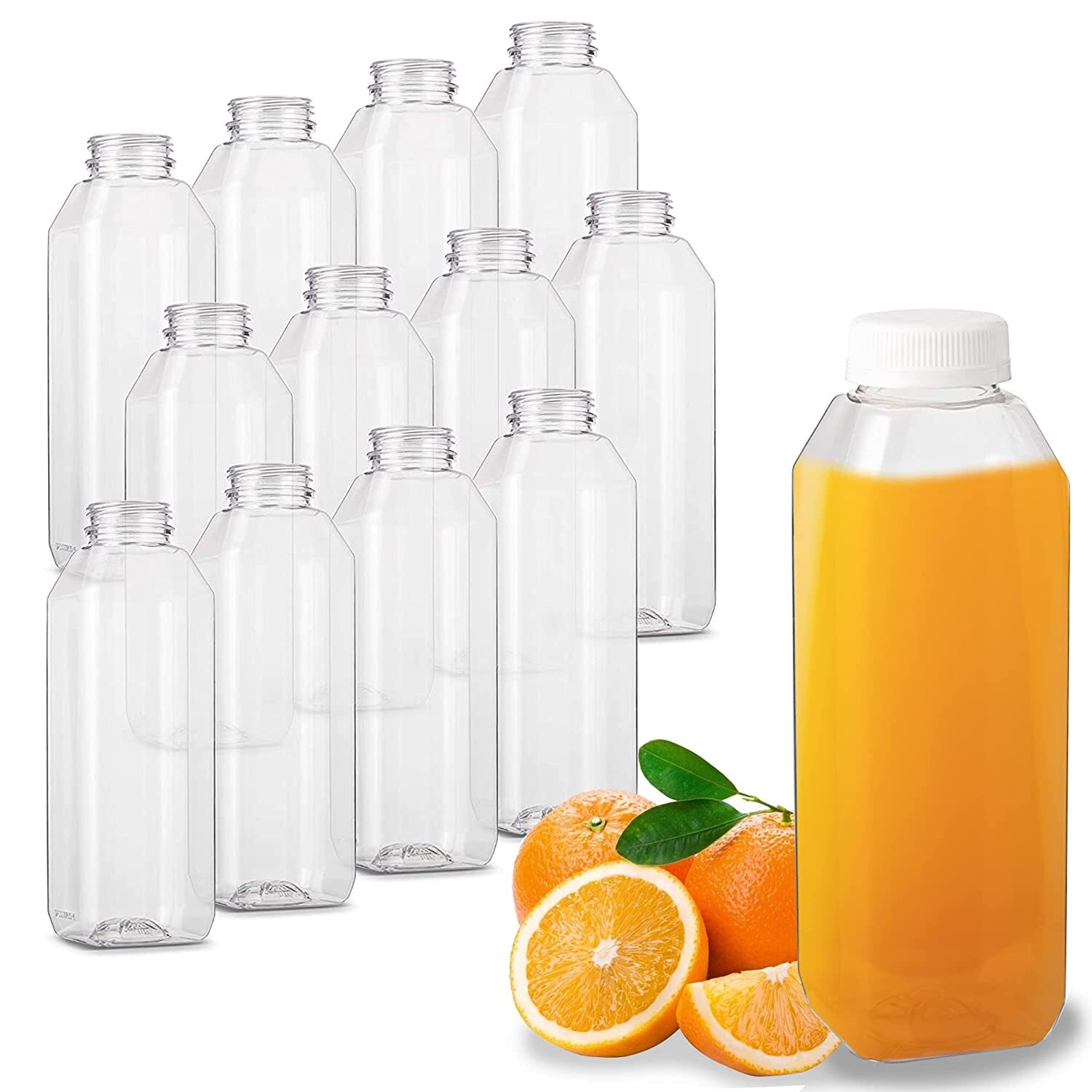 MT Products Empty Clear PET Plastic Juice Bottles with Caps 16 oz – Pack of 12
