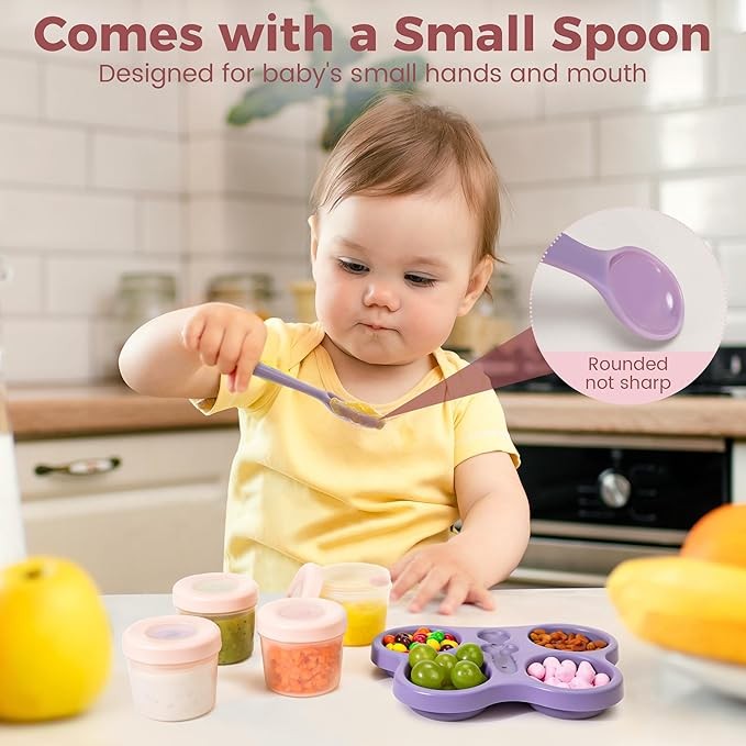 4 Pack Baby Food Storage Containers 4 Oz Jars with Airtight Lids,Tray & Scoop