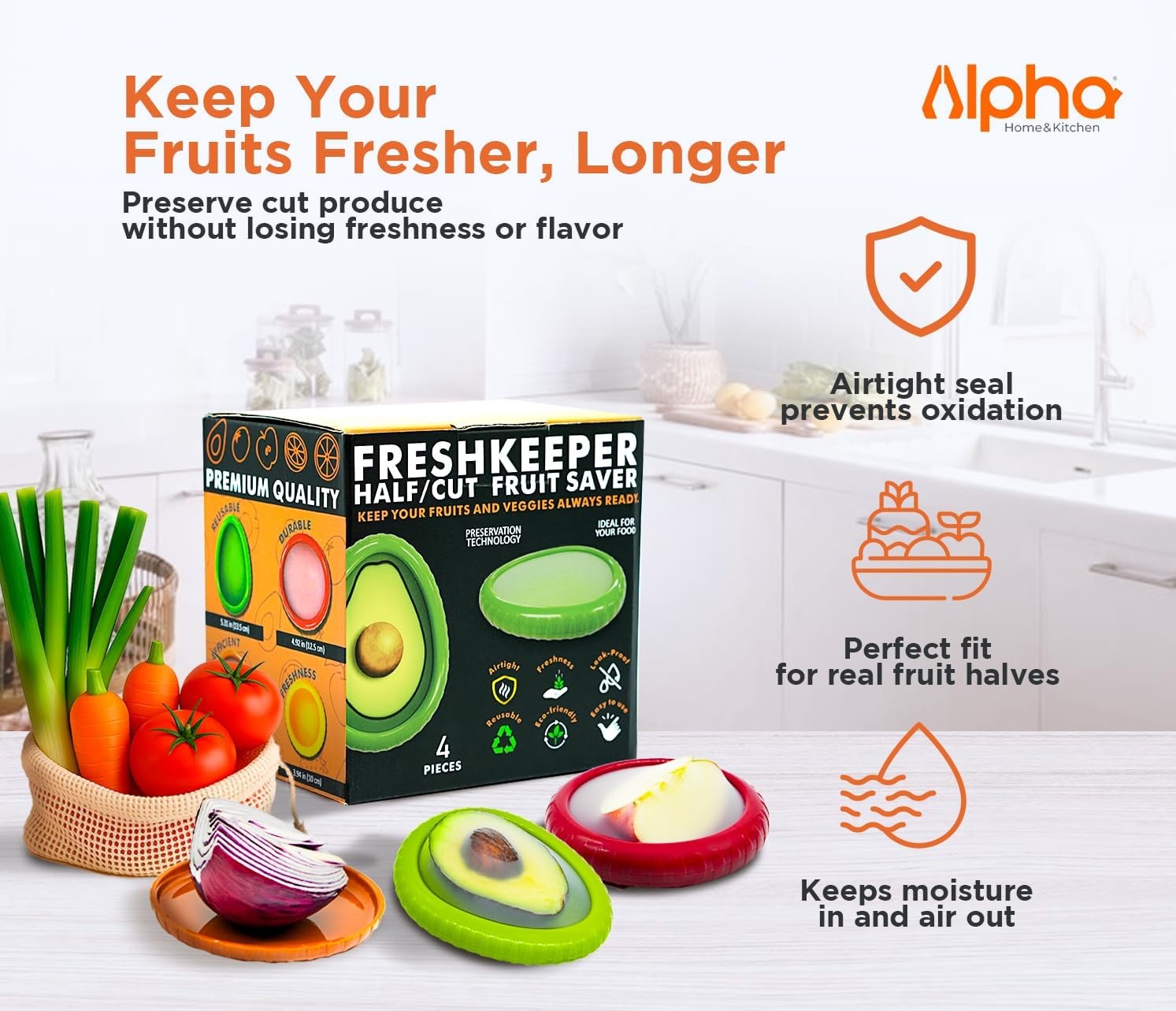 Avocado Saver & Onion Storage – Set of 4 BPA-Free Food Containers with Silicon
