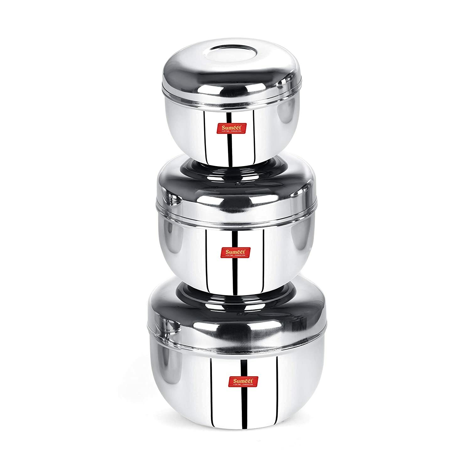 Stainless Steel Heavy Gauge Mirror Finish Storage Containers, Set of 3Pcs