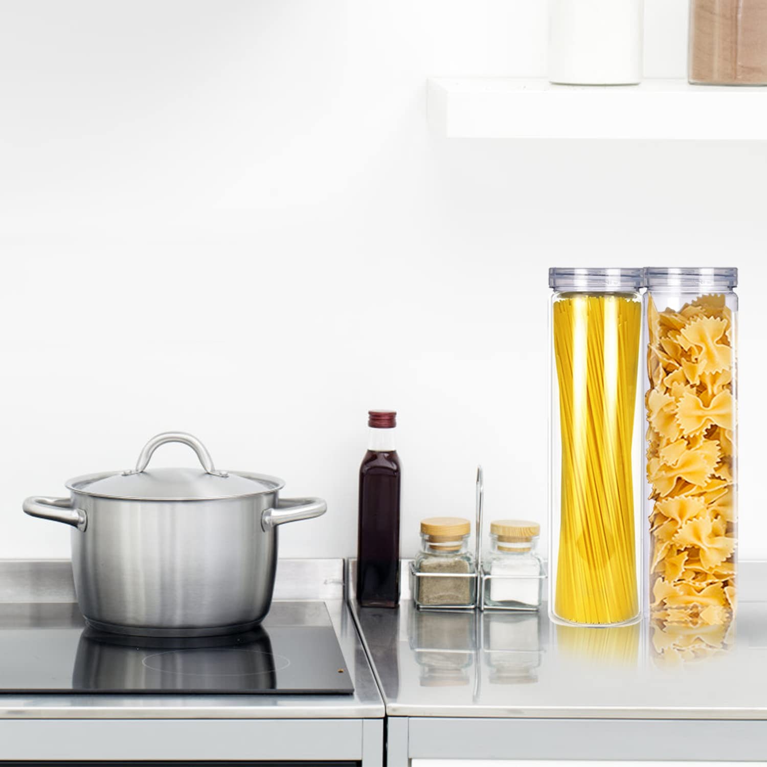 GRZJOPP 6Pcs Spaghetti Pasta Storage Containers with Lids,Tall Clear Pasta St