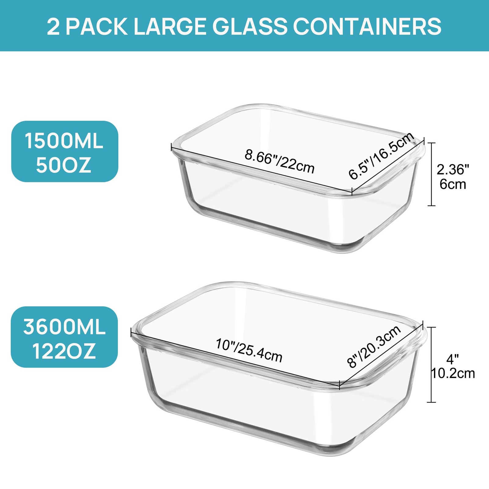 122oz+50oz Large Glass Food Storage Containers with Airtight Lids, Big Glass …