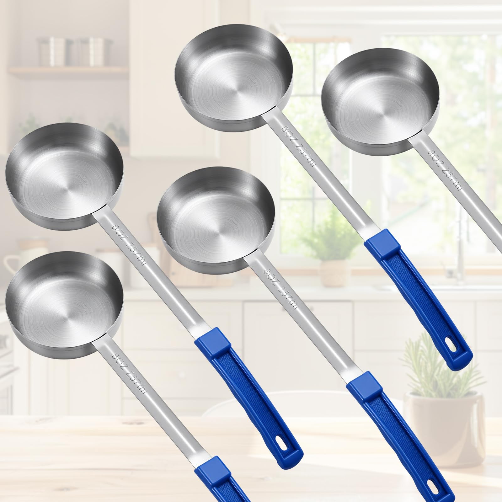 8 PCS 8oz Portion Control Serving Spoons Unslotted Scoops Blue Handle