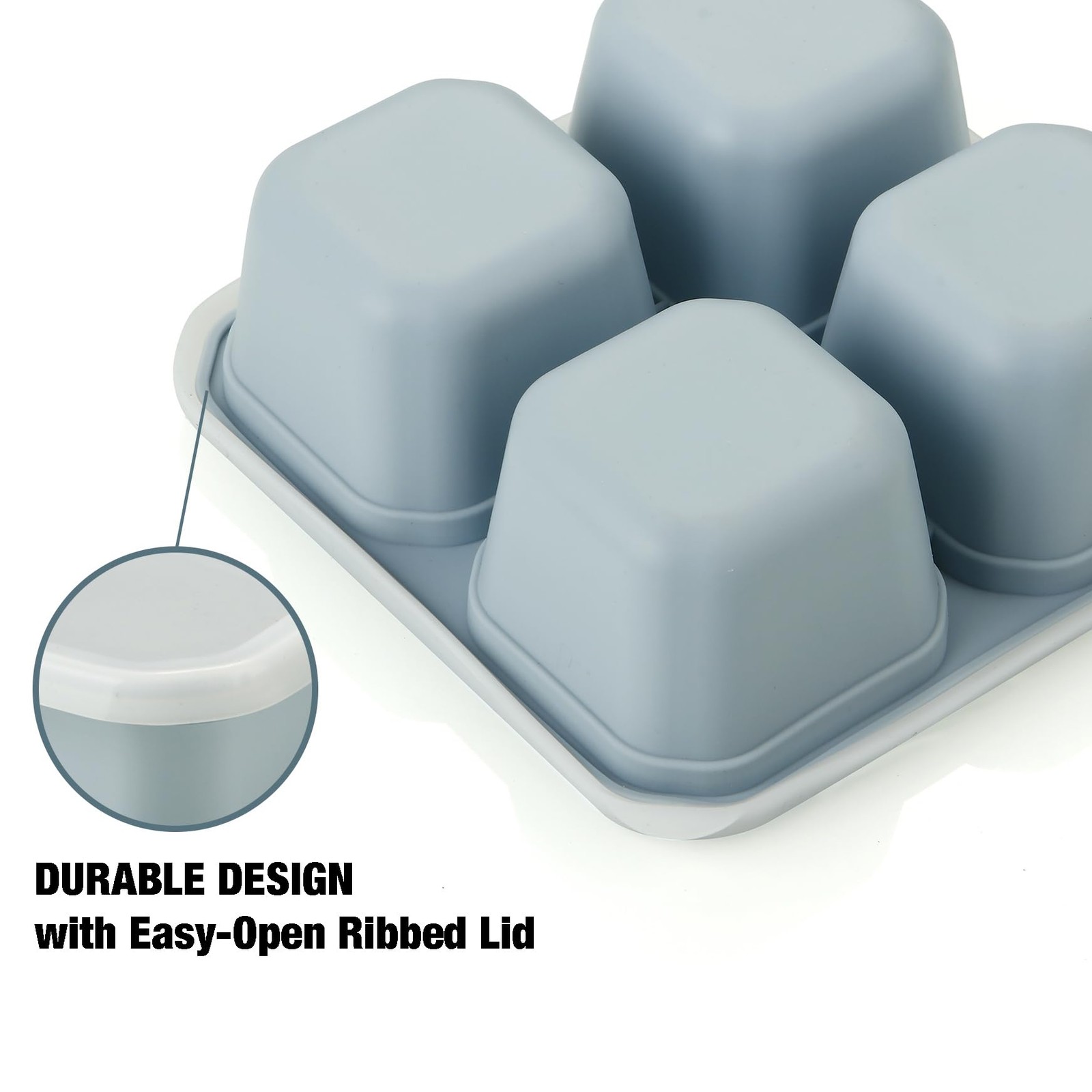 PandaEar 2 Pack Snack Containers, 4 Compartment Silicone Small, Blue&Linen