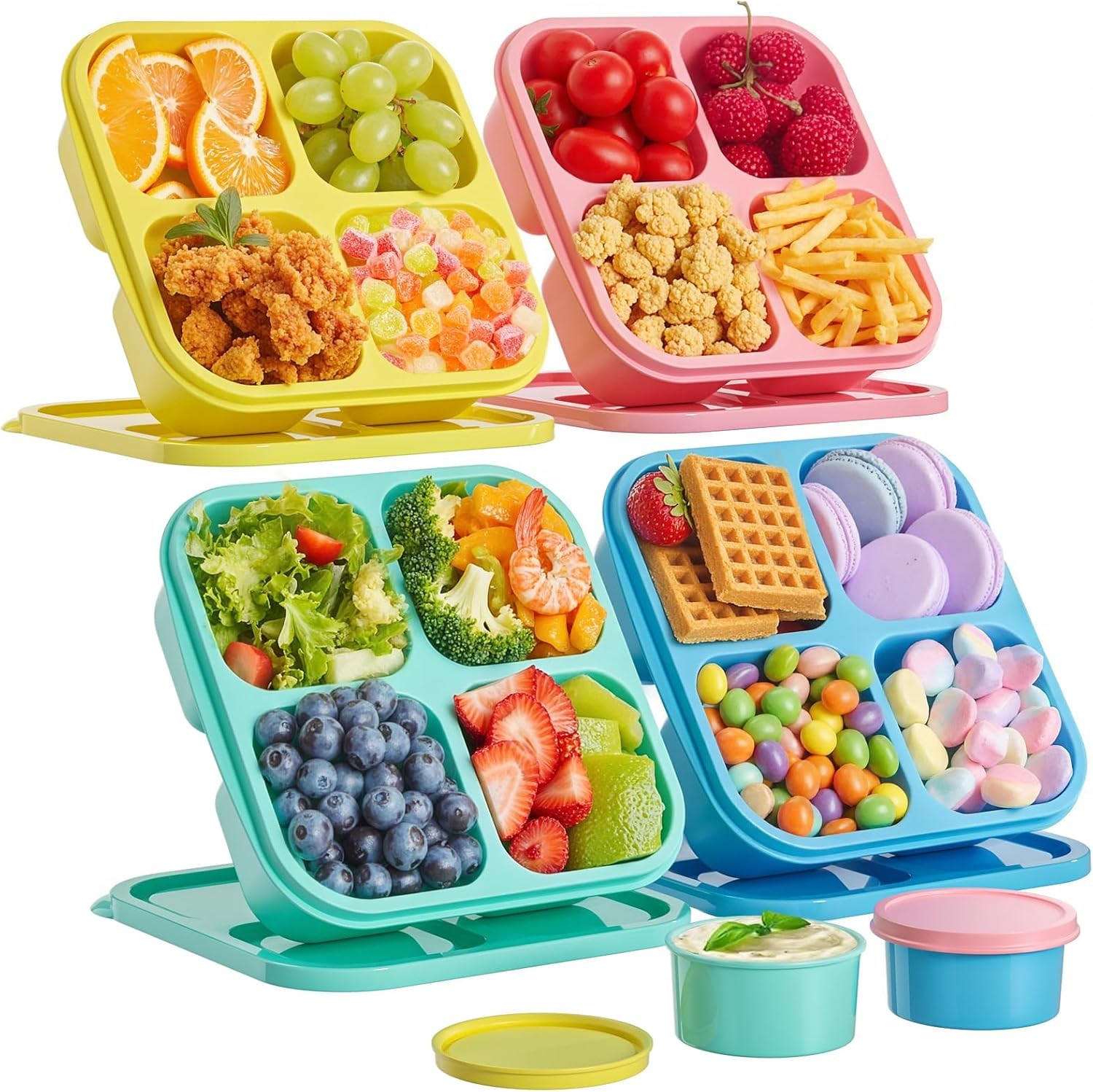 BPA-Free 4 Pcs Snack Box Containers Set – Reusable 4-Compartment Bento Boxes w