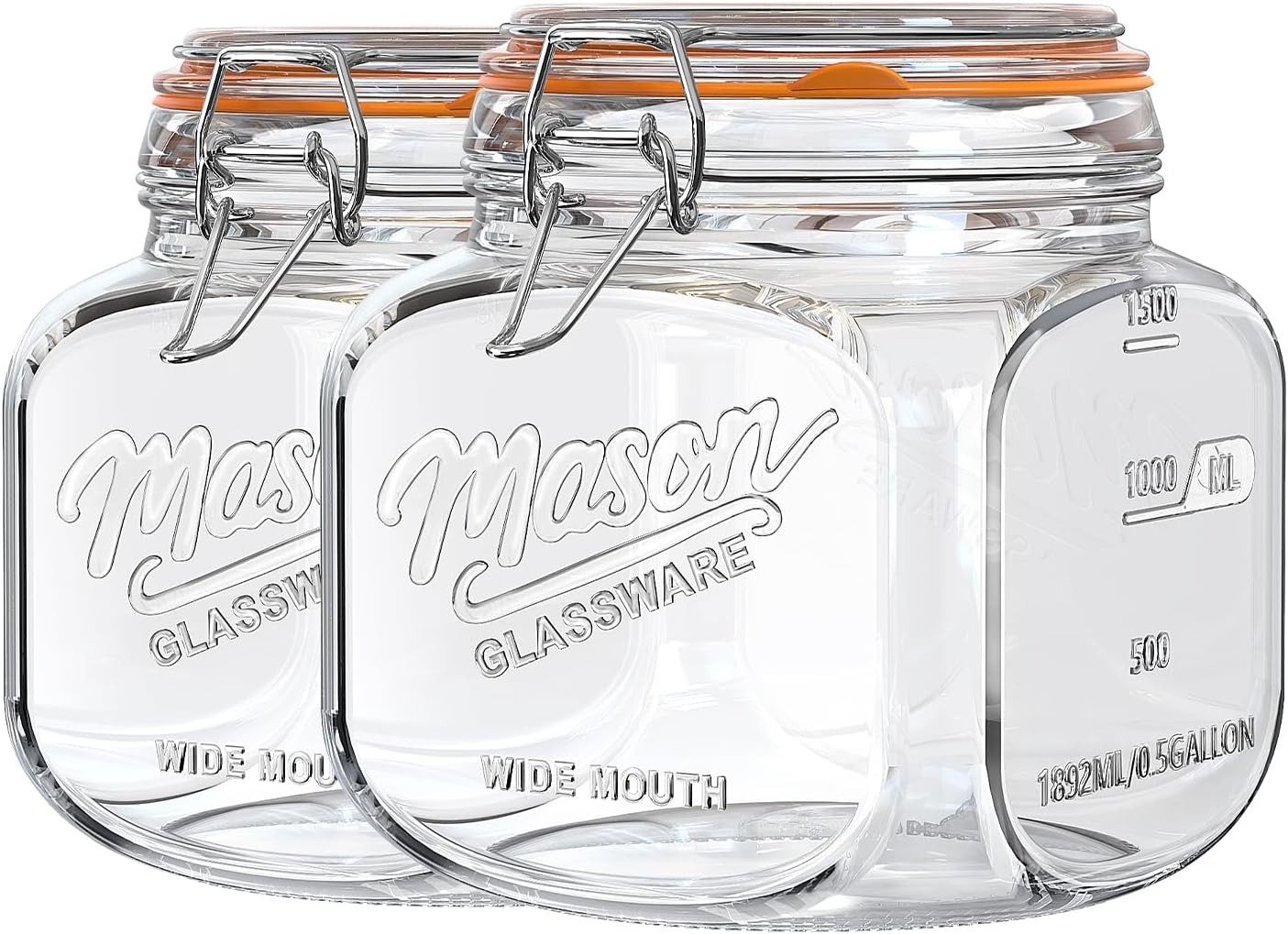2 Pack Half Gallon Mason Jar with Hinged Lid, Wide Mouth Glass Canisters for