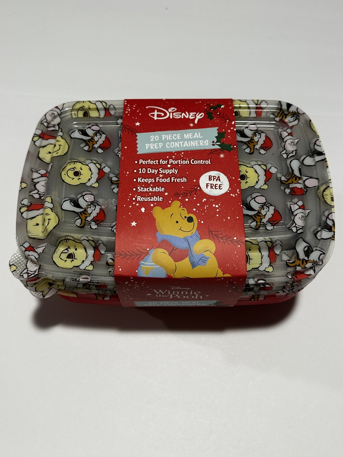 Disney Winnie the Pooh Christmas Meal Prep Containers 20 Pack BPA Free Christmas