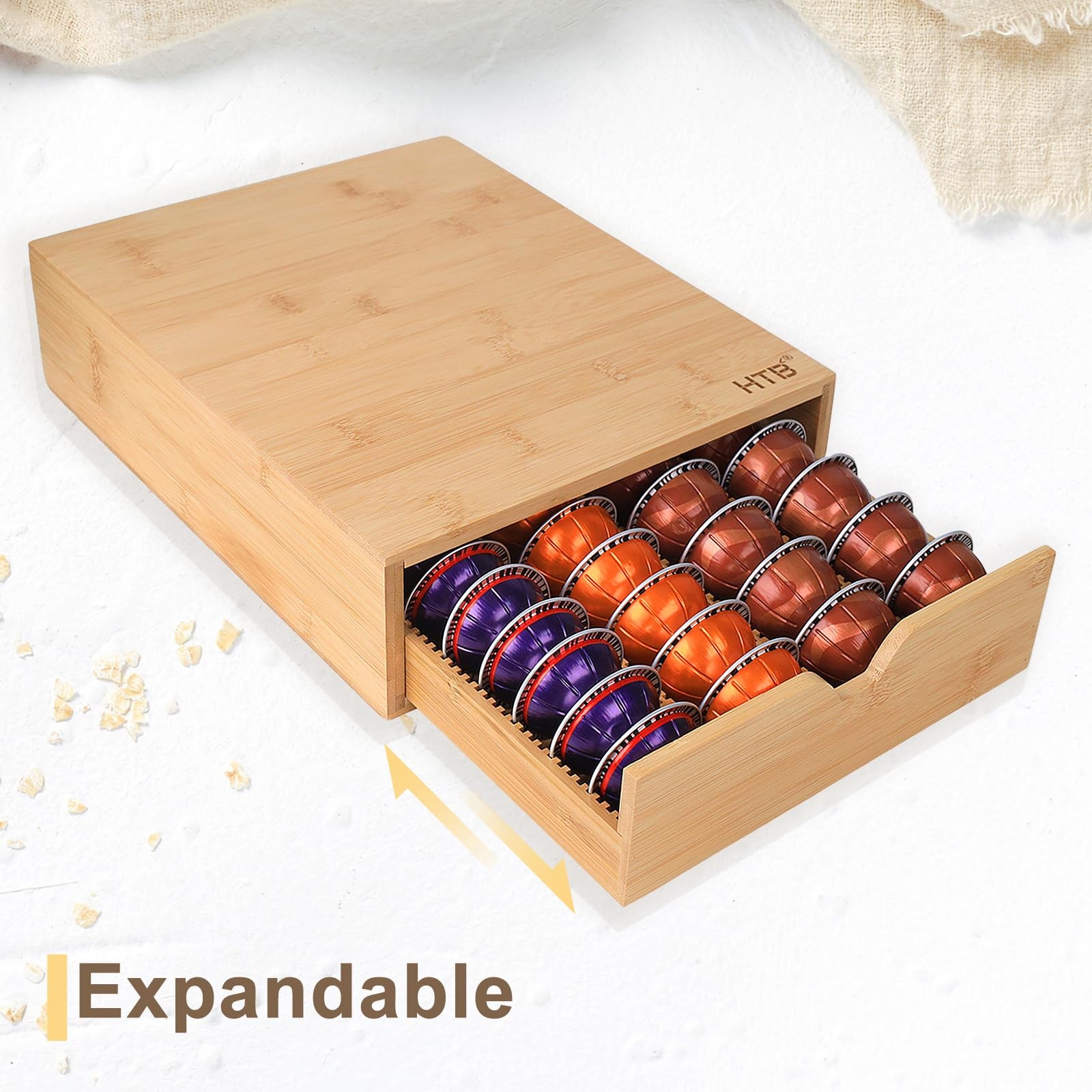 HTB K Cup Coffee Pod Holder, Drawer Type K 12.8x 10.7x 3.5 inches, Beige