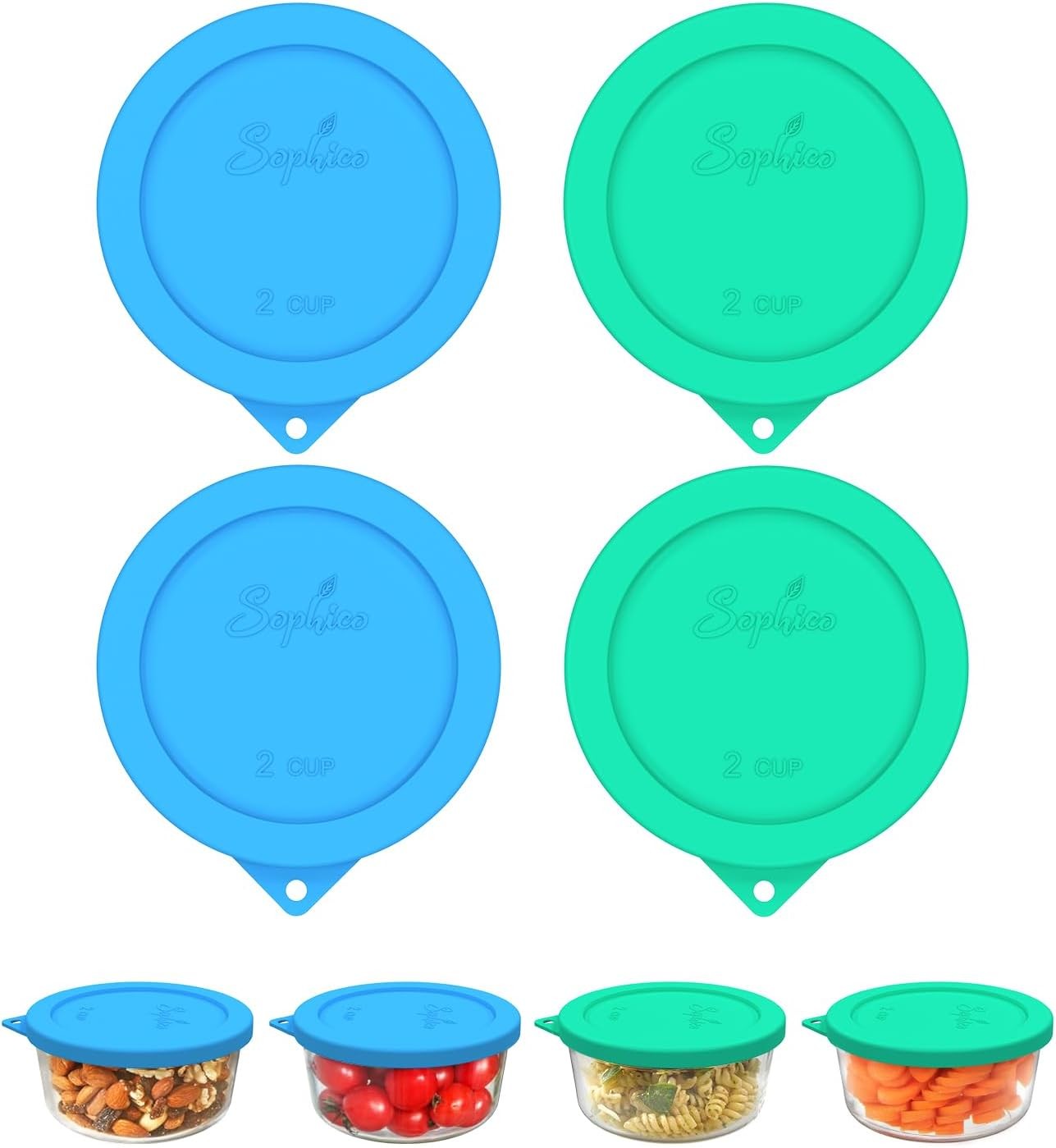 4pk Silicone Lids for Pyrex 7200-PC & Anchor 2 Cup Round Bowls – Airtight Covers