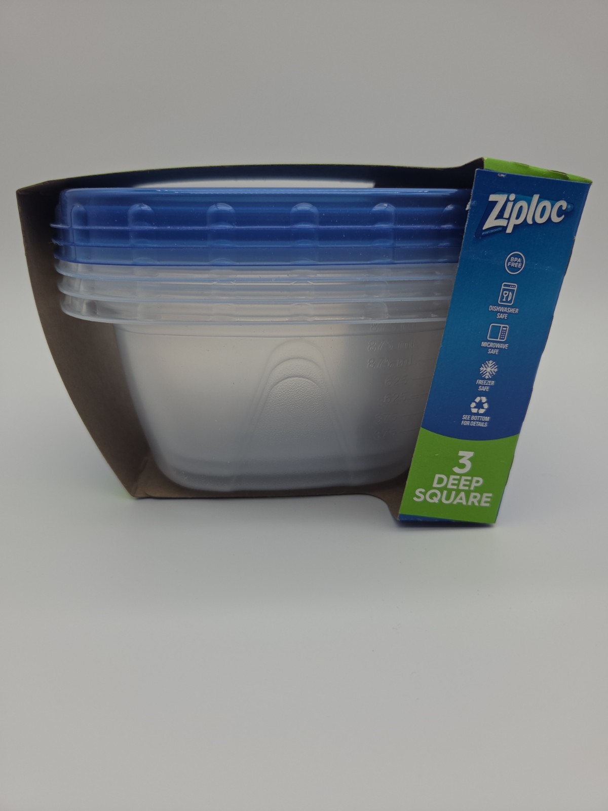 Ziploc Containers & Lids Deep Square 3 Pack 1.25 Quart 5 Cups New Discontinued