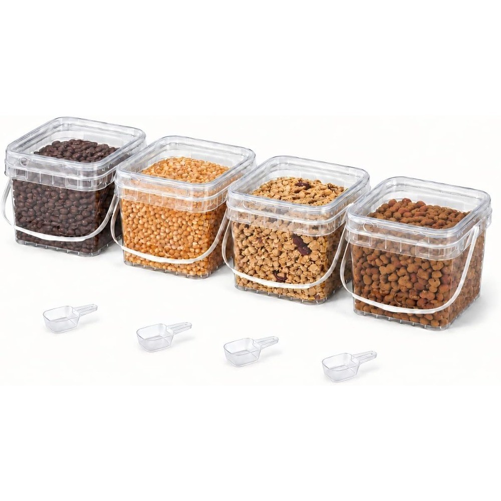 Airtight Food Storage Containers 2 Liter 4 Pack with Lids Clear Spoons Plastic