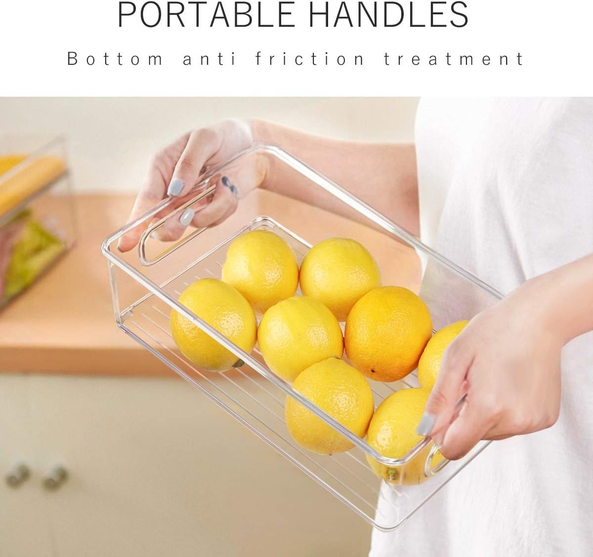 Stackable Refrigerator Organizer Bins, 6 Pack Clear Kitchen Organizer Contain…