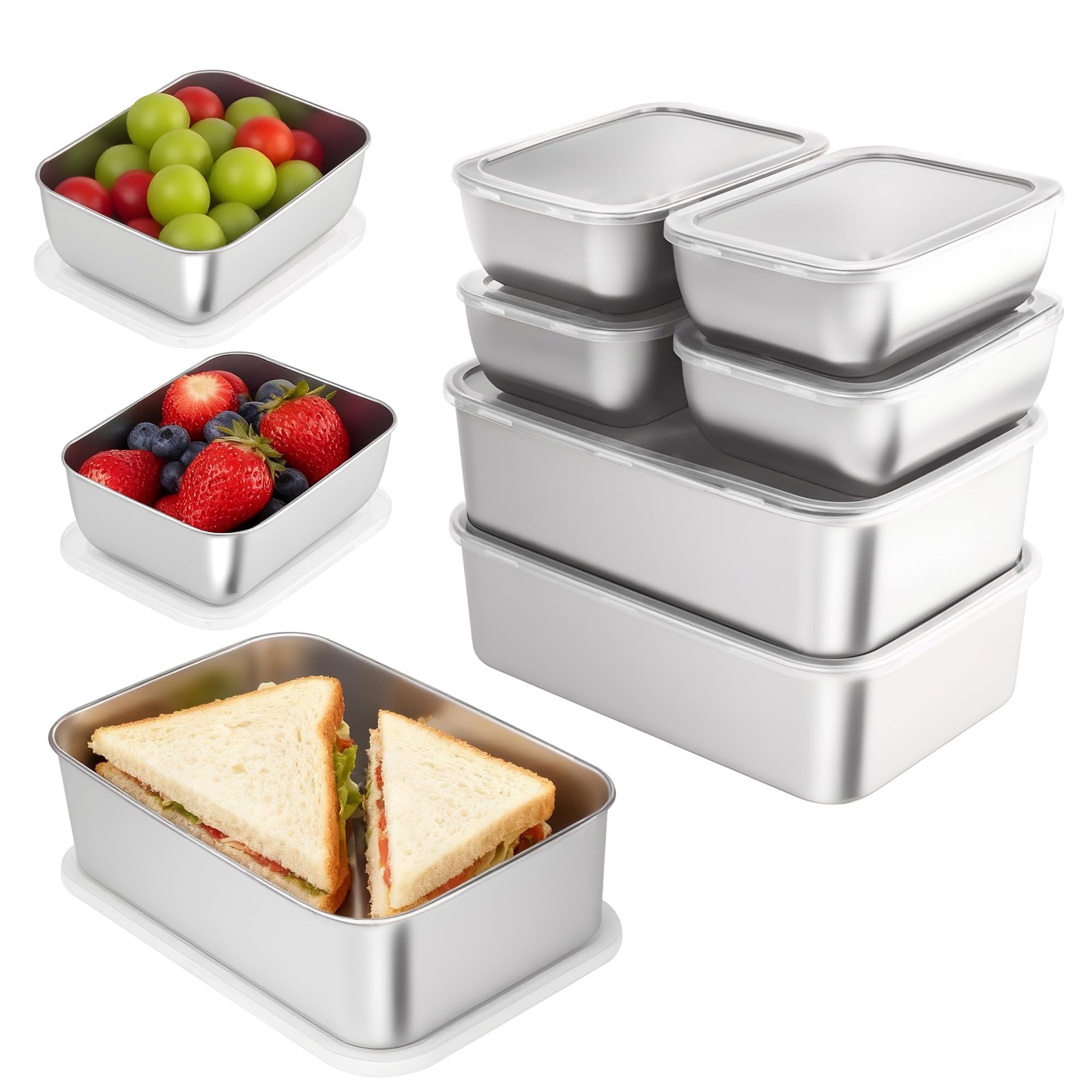 MQXYSDLY 9-Piece Stainless Steel Food Storage Containers Set with Lids – 3 La…