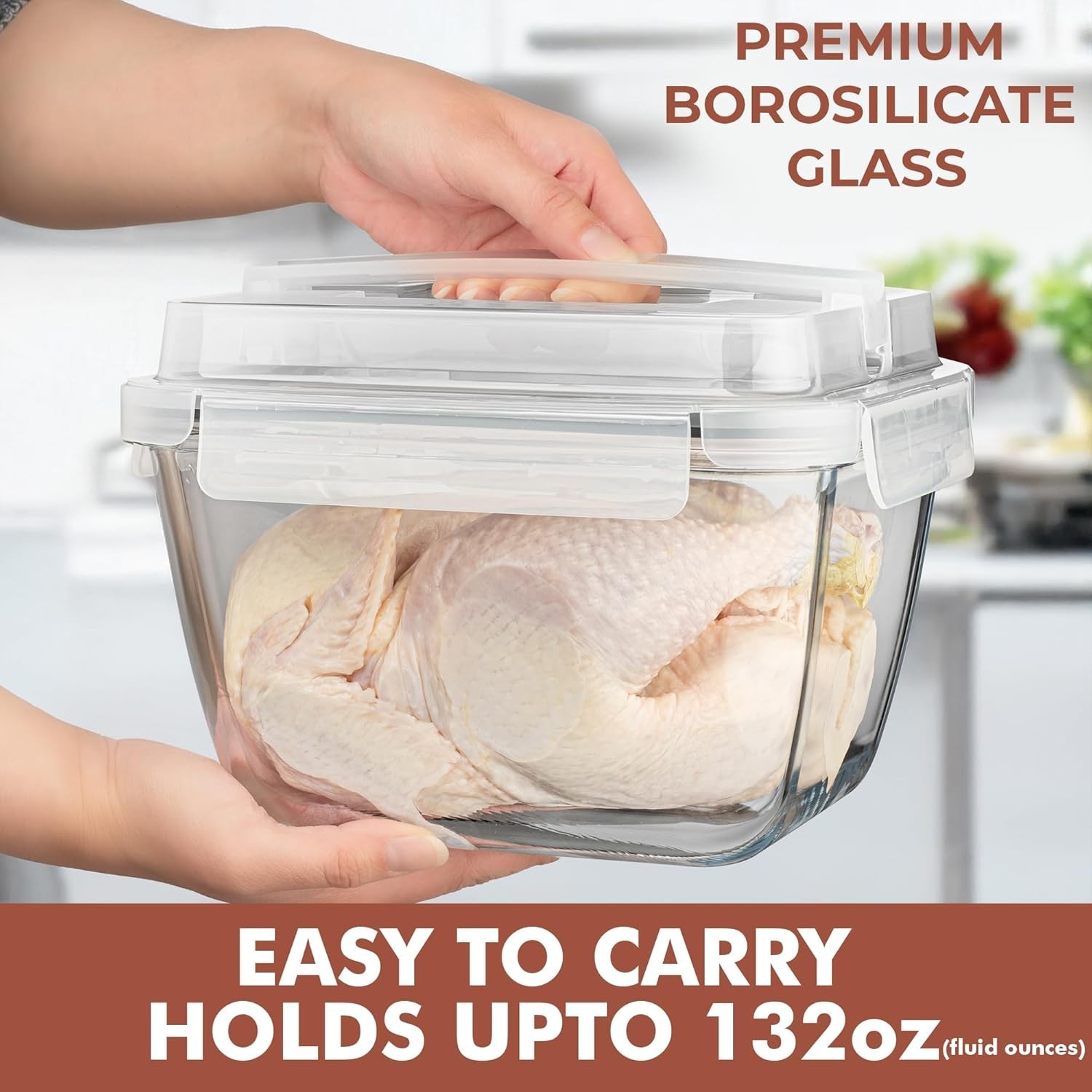 17 Cups / 132 Oz / 3900ml Large Glass Food Storage Containers with Lids – Lea…