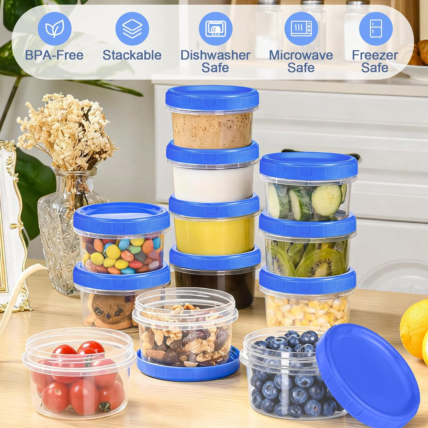6 Pcs 8 Oz Plastic Containers with Screw Lids, Reusable Clear Food Storage Co…