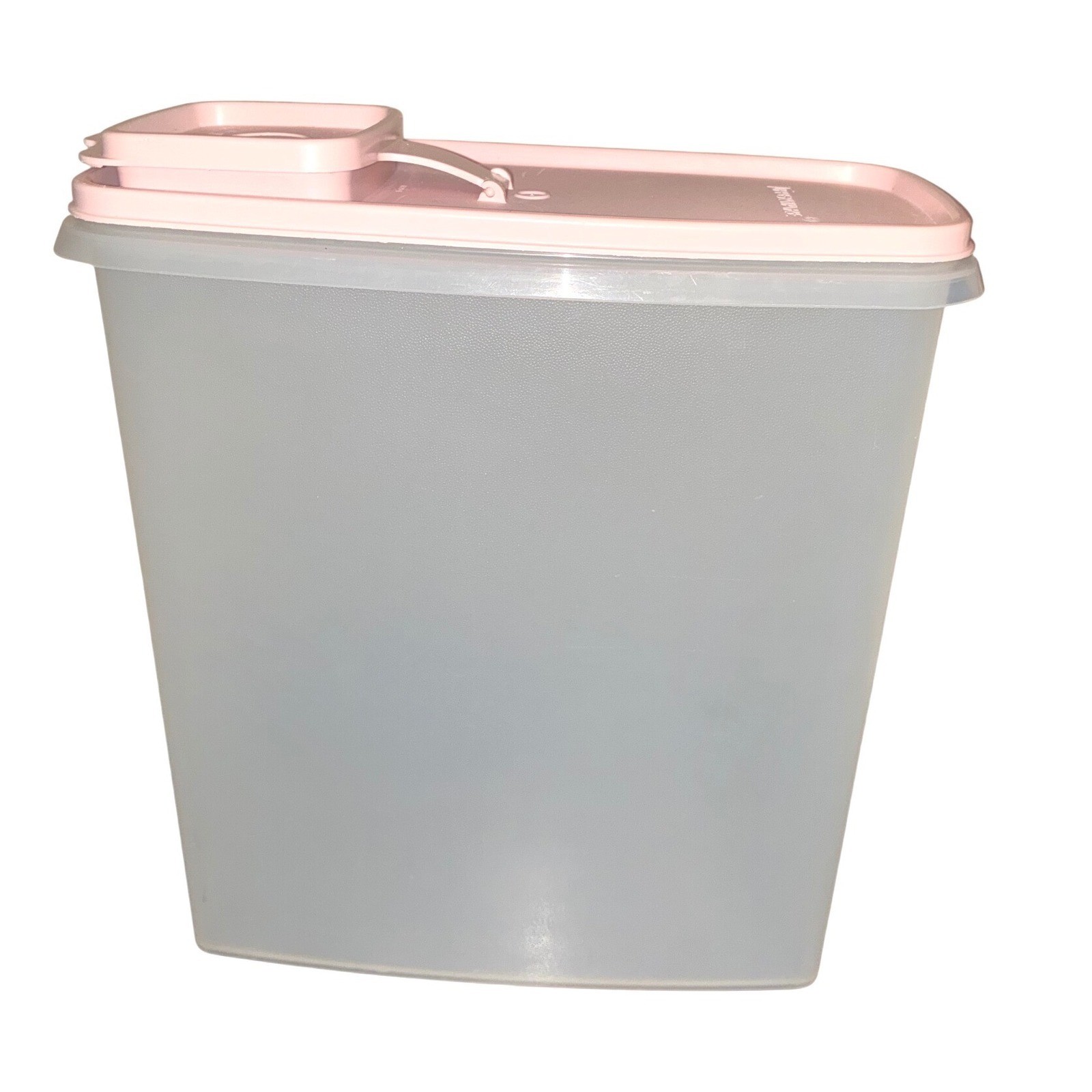 VTG Tupperware #1588-8 Pink Cereal Keeper-Red Lid. 9.5″h x 9″l x 4″w.
