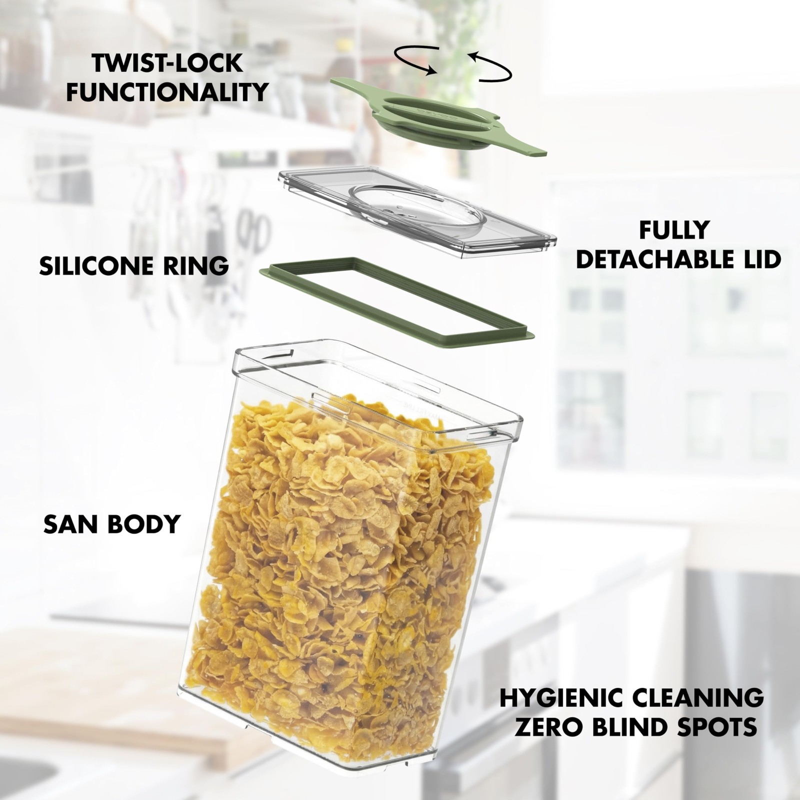 4-Pack Airtight Pantry Containers, 1.9 QT Clear SAN Food Storage Jars with Tw…