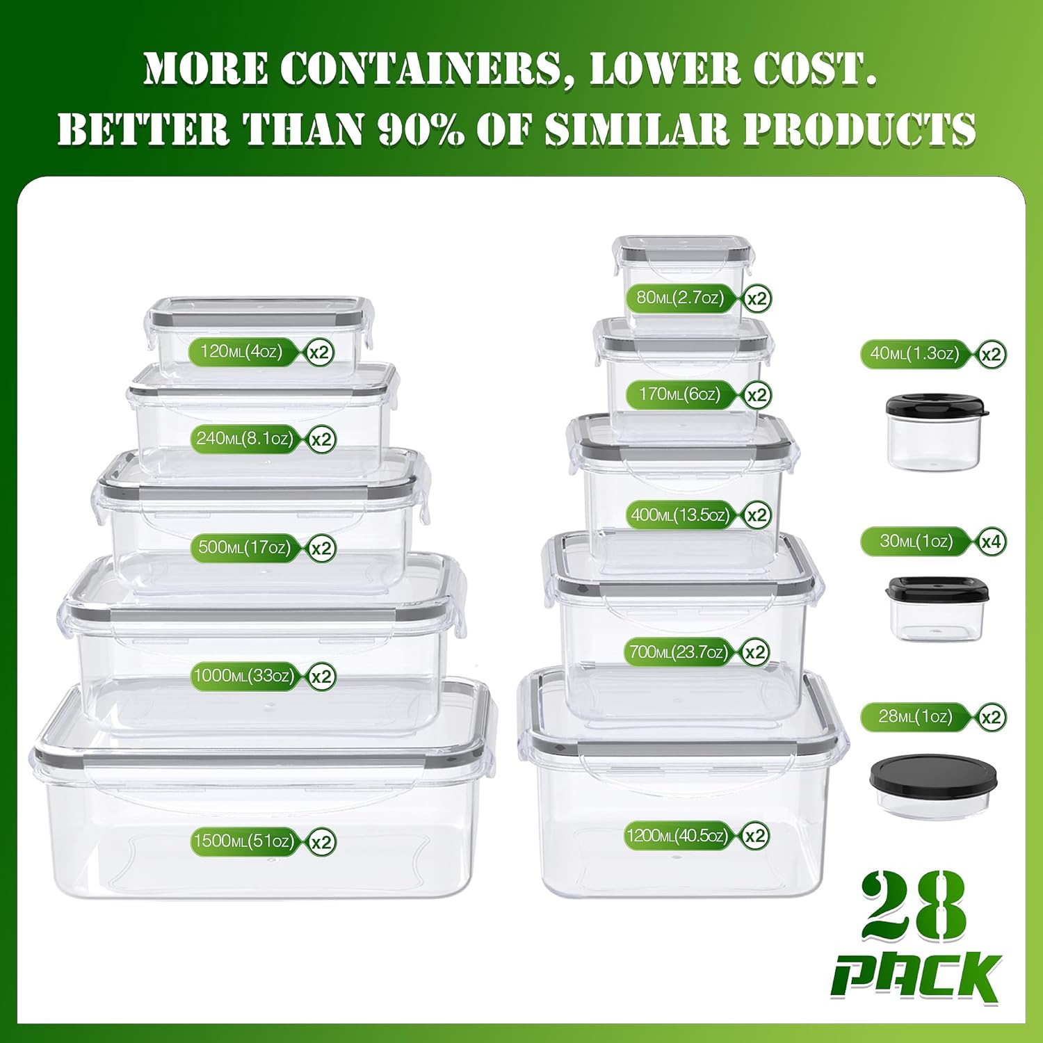 56 PCS Food Storage Containers with Lids Airtight- Plastic Container for Pantry