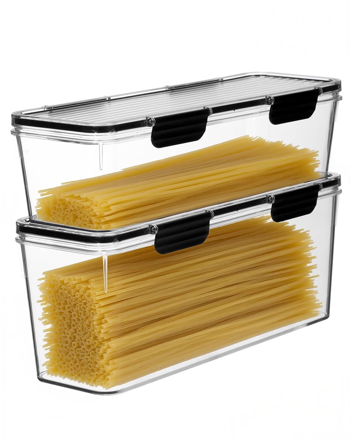 Set of 2 Spaghetti Pasta Storage Container with Lid, (3.6L/2.8L) Clear Kitche…