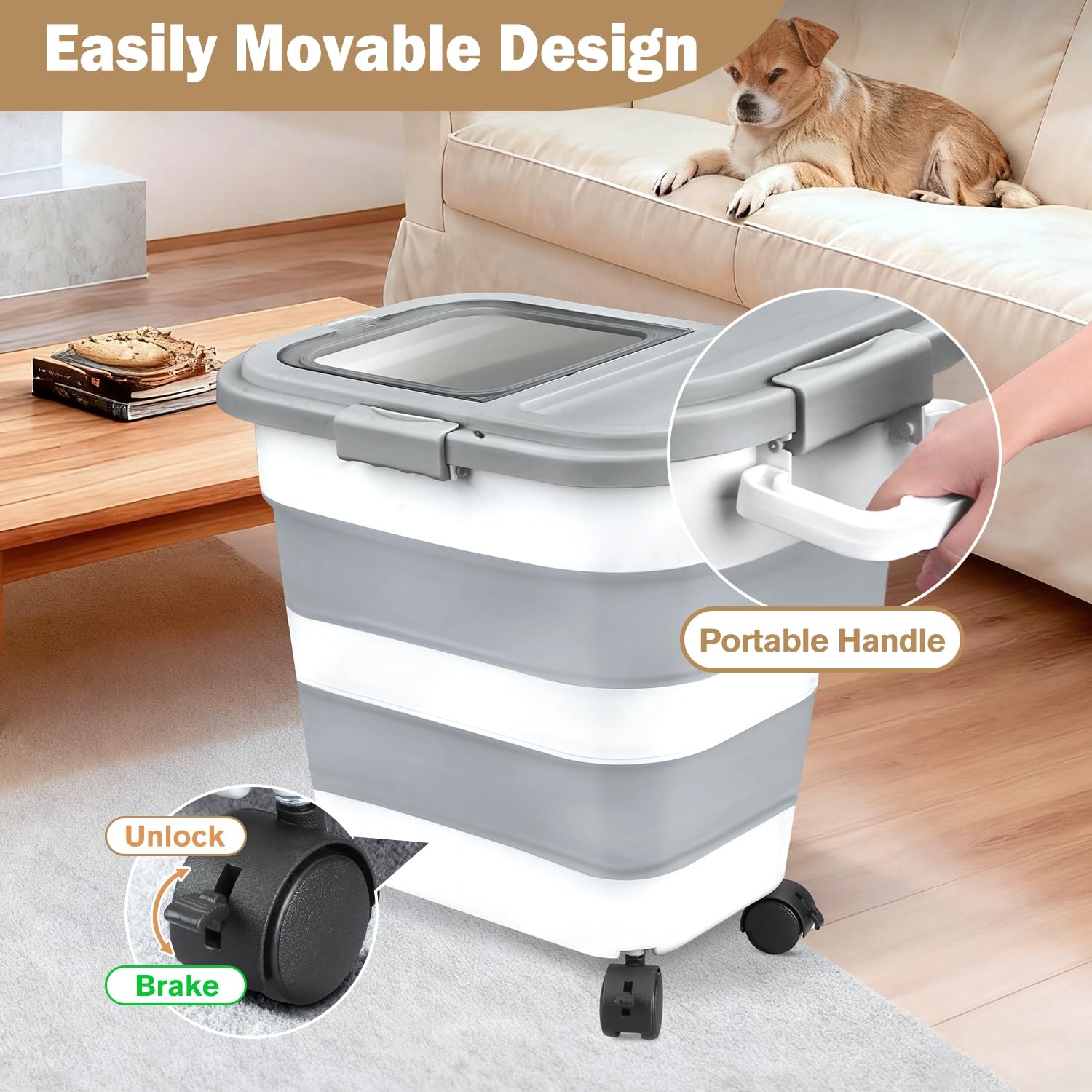 Komzon Rice Storage Container, Collapsible Airtight 10-40 Lb Rice Storage Con…