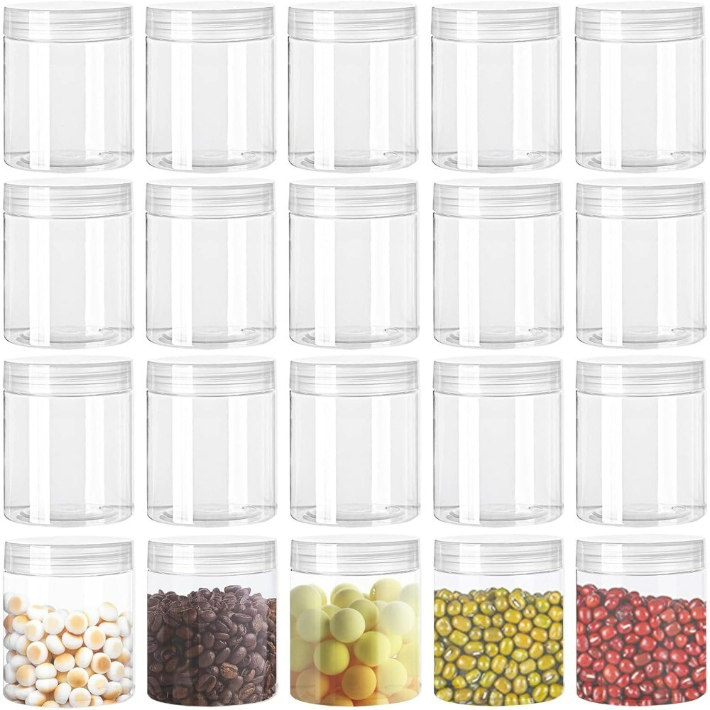 20 Pack 4oz Clear Plastic Jars with Lids, 115ml Wide Mouth Refillable Containers