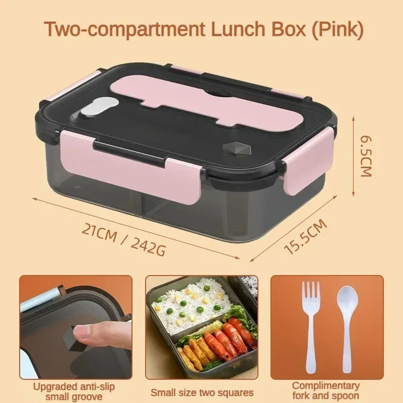 1 Pc 1500ml Compartment Bento Lunch Box with Fork Spoon Kids Office Microwave