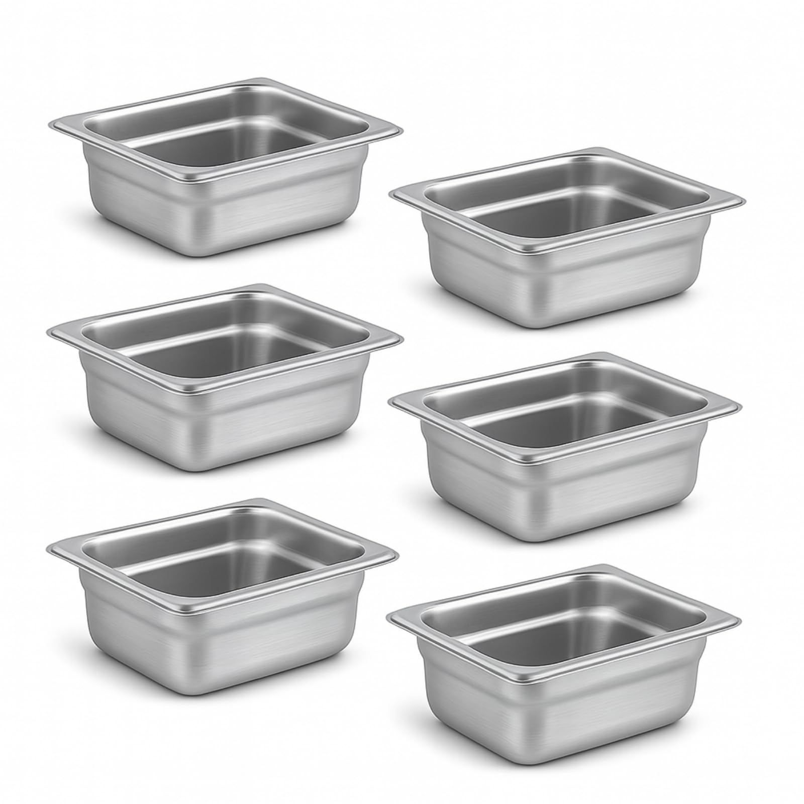 1/6 Hotel Pans 2.5 Inch Deep Stainless Steel Food Pan – Anti-Jam 6 Pack Steam…