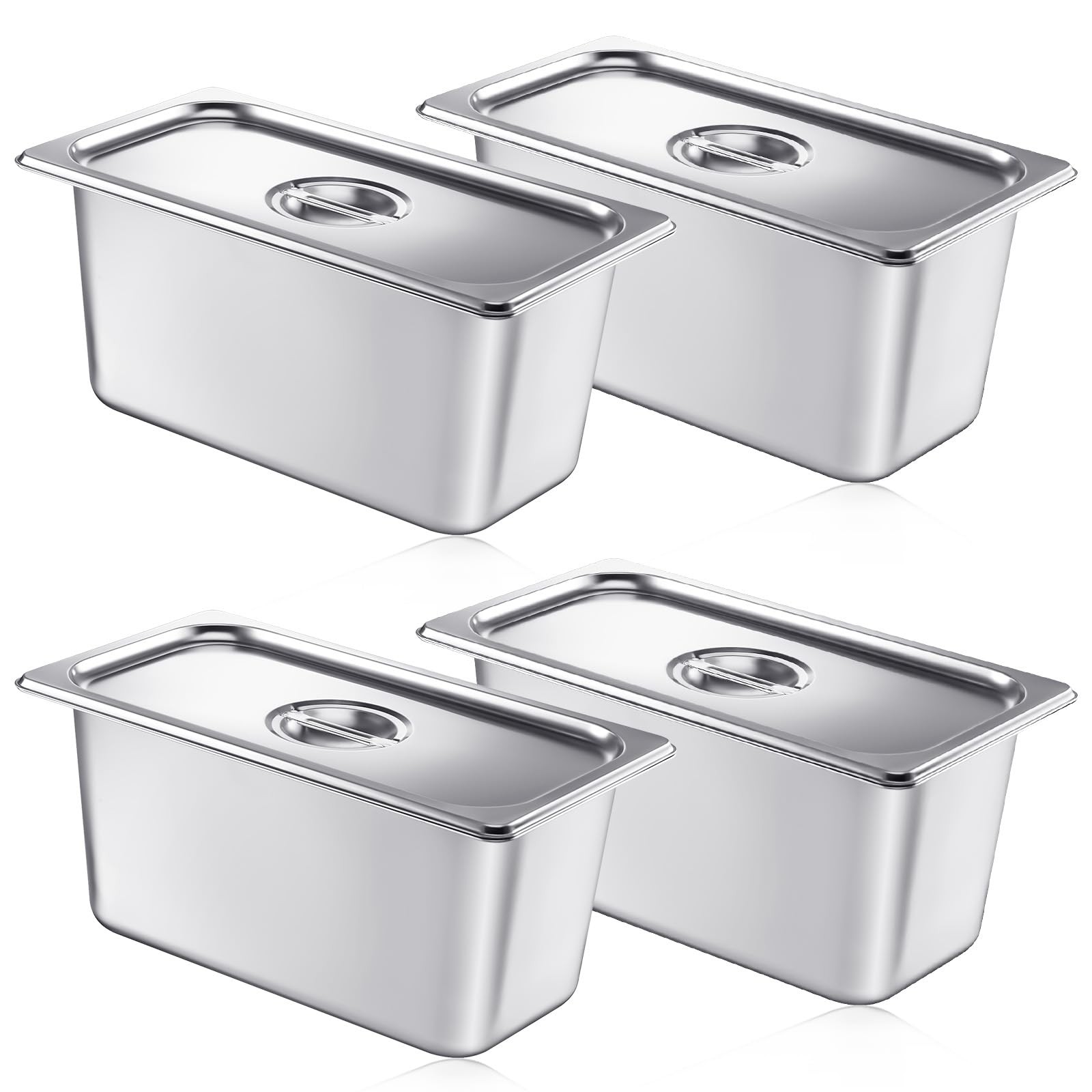 Mifoci 4 Pack Stainless Steam Hotel Pan with Lid, 1/3 Size x 6 Inch Deep Table S