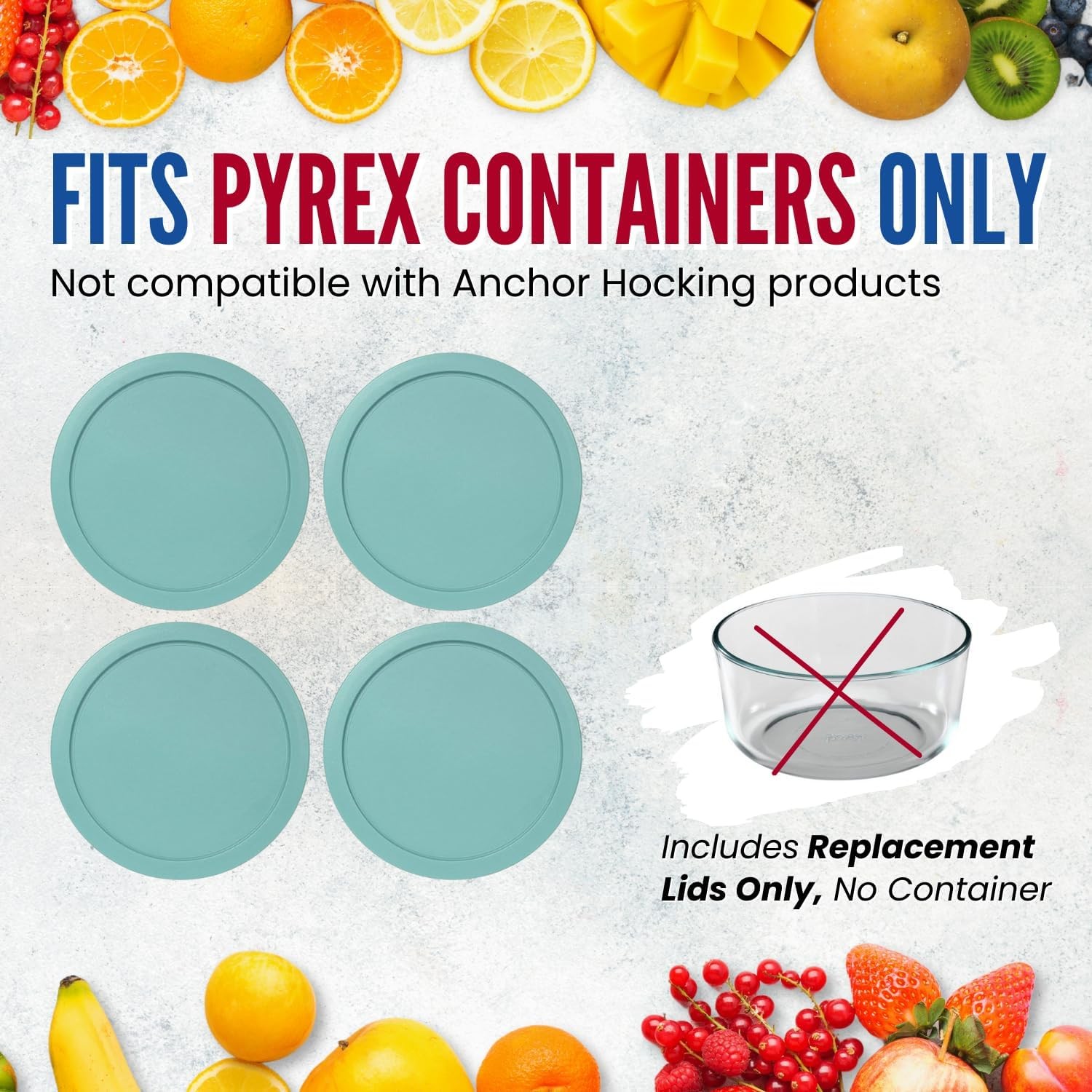 Replacement Lids fits Pyrex 2-Cup Glass Food Storage Container Bowls, 5-Inch
