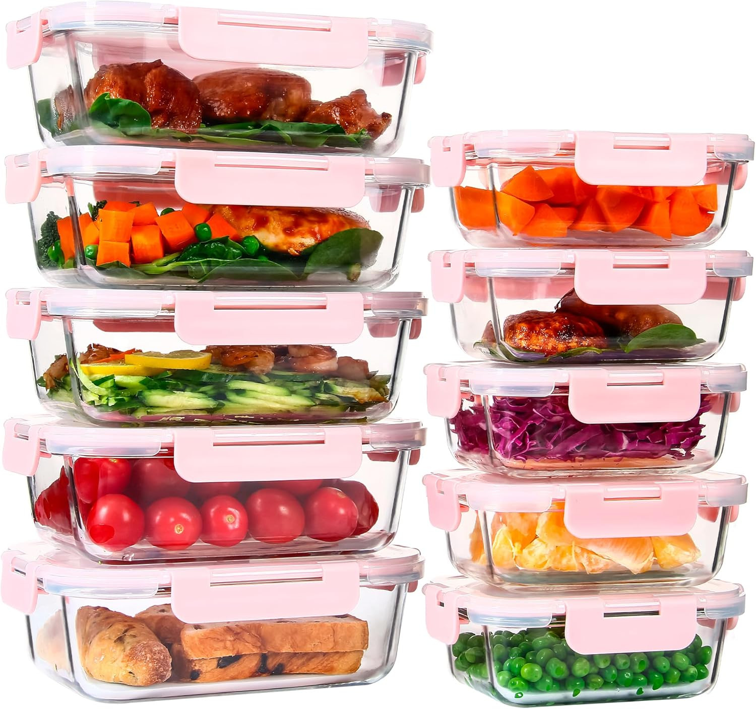 10 PACK Glass Food Storage Containers with Leak Proof Lids, Glass Airtight Meal