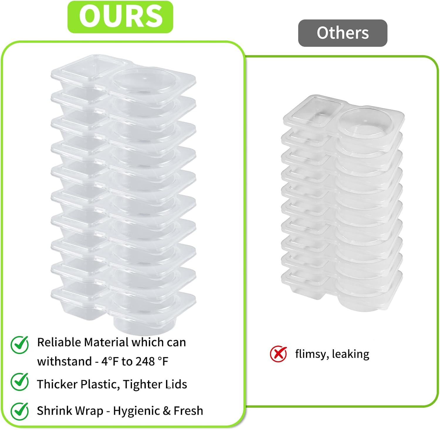 25 Set Reusable Snack Containers with Lid, 2 Compartment Plastic Condiment Conta