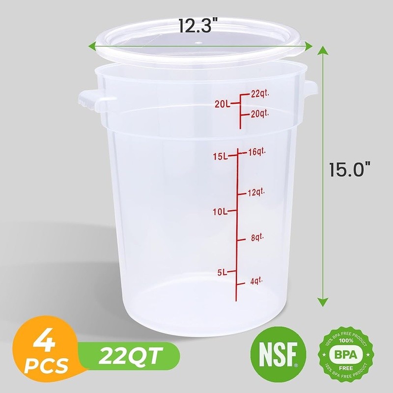 Large Food Storage Containers 22QT 4Pack BPA-Free W/ Sealed Lids Labels New