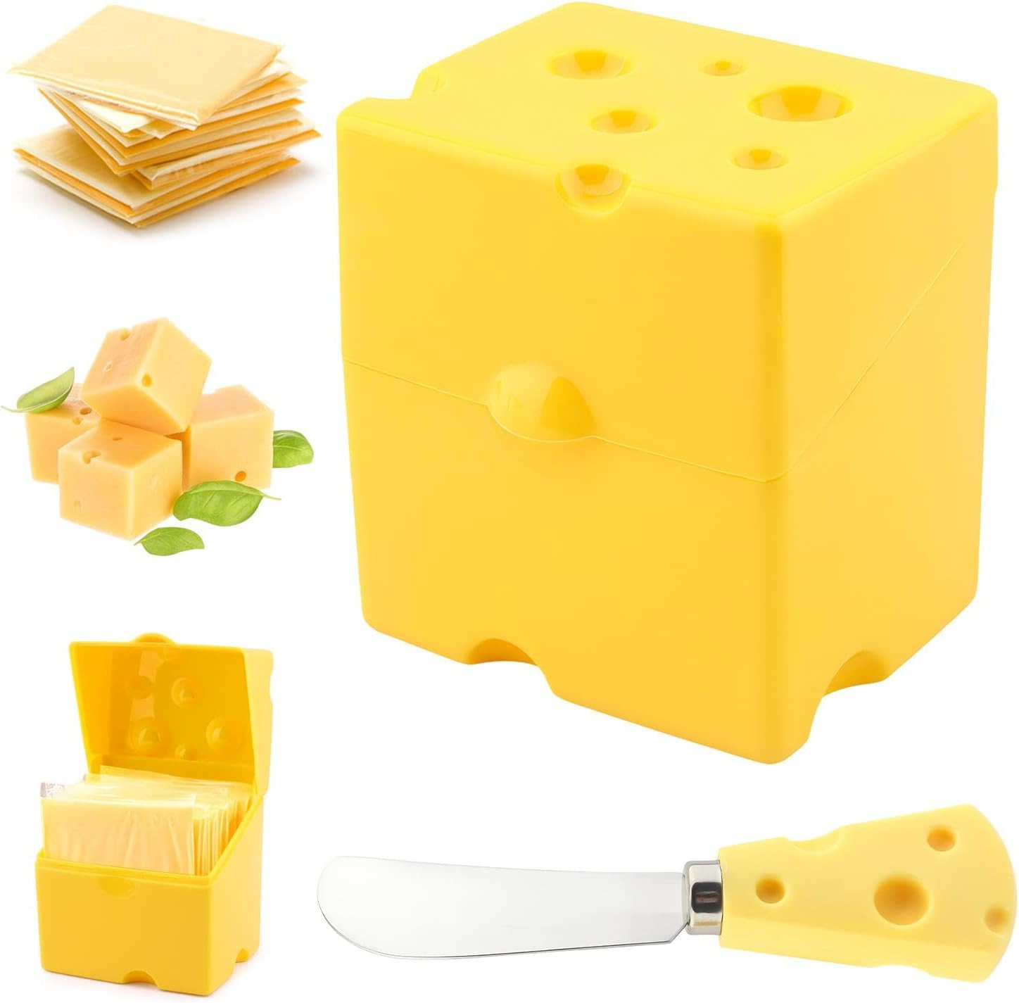 Sliced Cheese Storage Container, Plastic Cheese Slice Keeper for Fridge with But