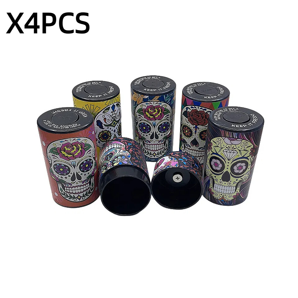 4-Pack Skull Print Storage Jars – Airtight, Moisture-Proof, Multi-Use Containers