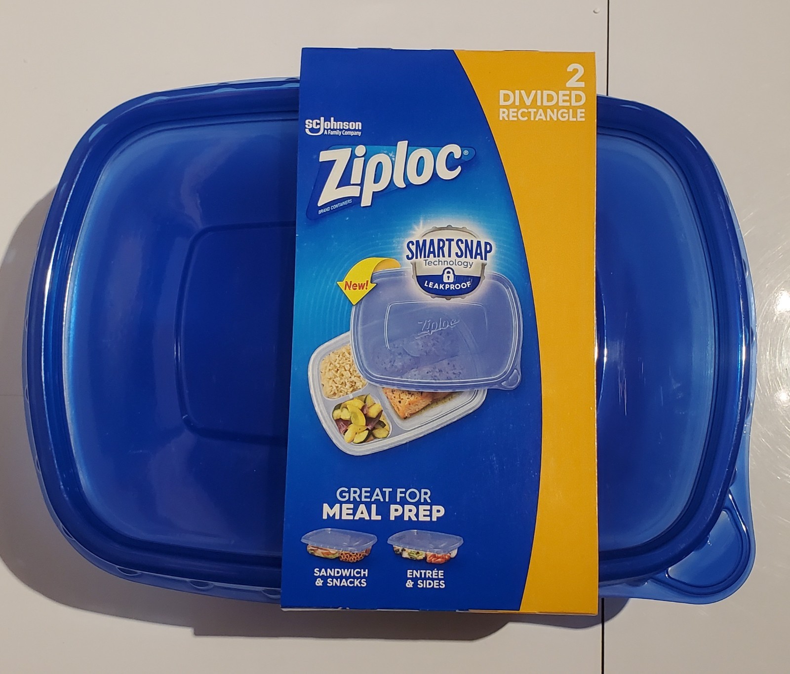 NEW 2 pks/2 ea Ziploc Divided Rectangle Food Storage Containers + Lids 5fl oz.