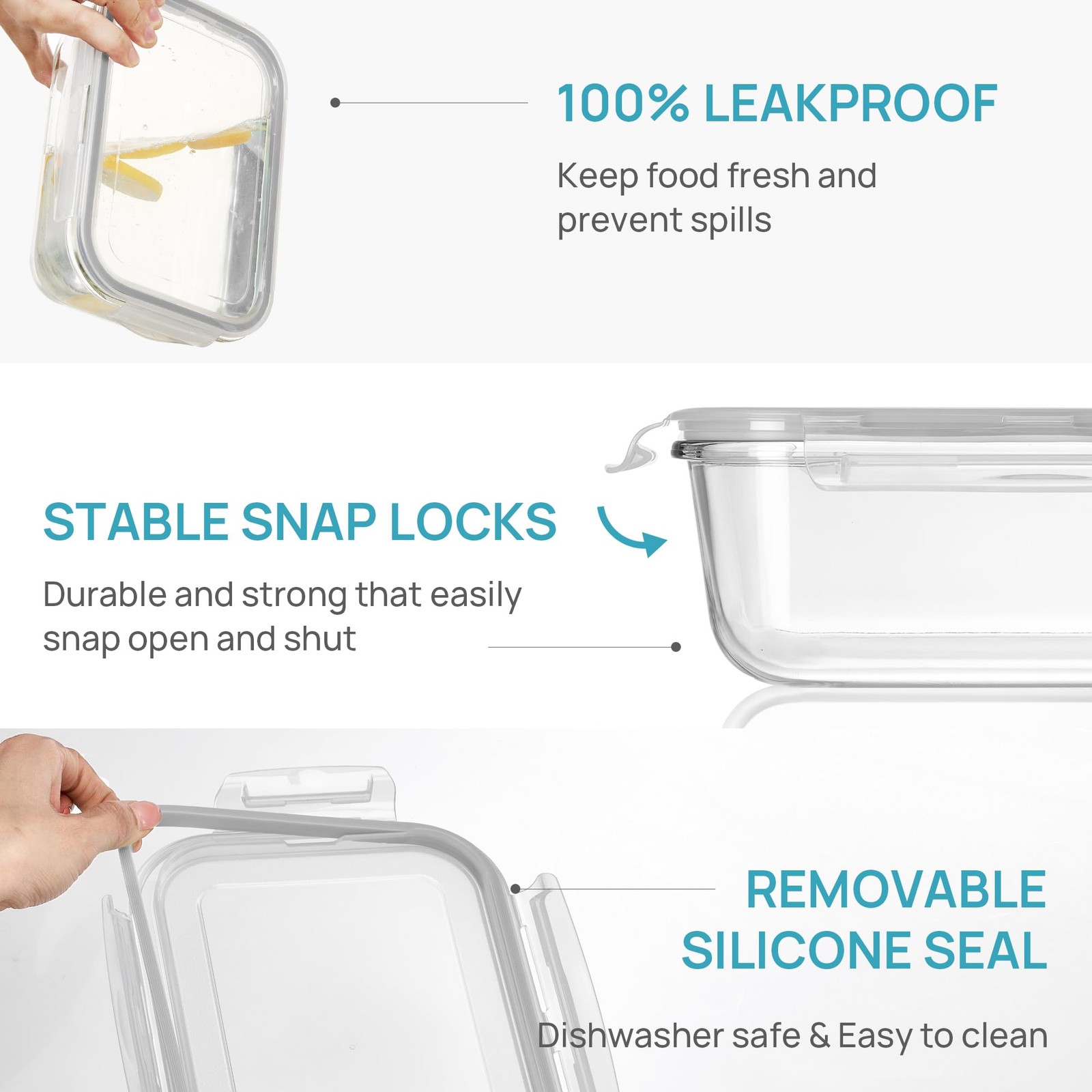 2Pack 1860ml/63oz Large Glass Storage Containers with Lids, Meal Prep Food Co…