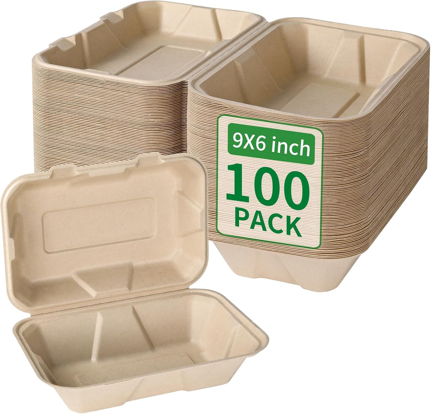 3‑Compartment 8×9″ Compostable Takeout Boxes 100‑Pack PFAS‑Free Bagasse