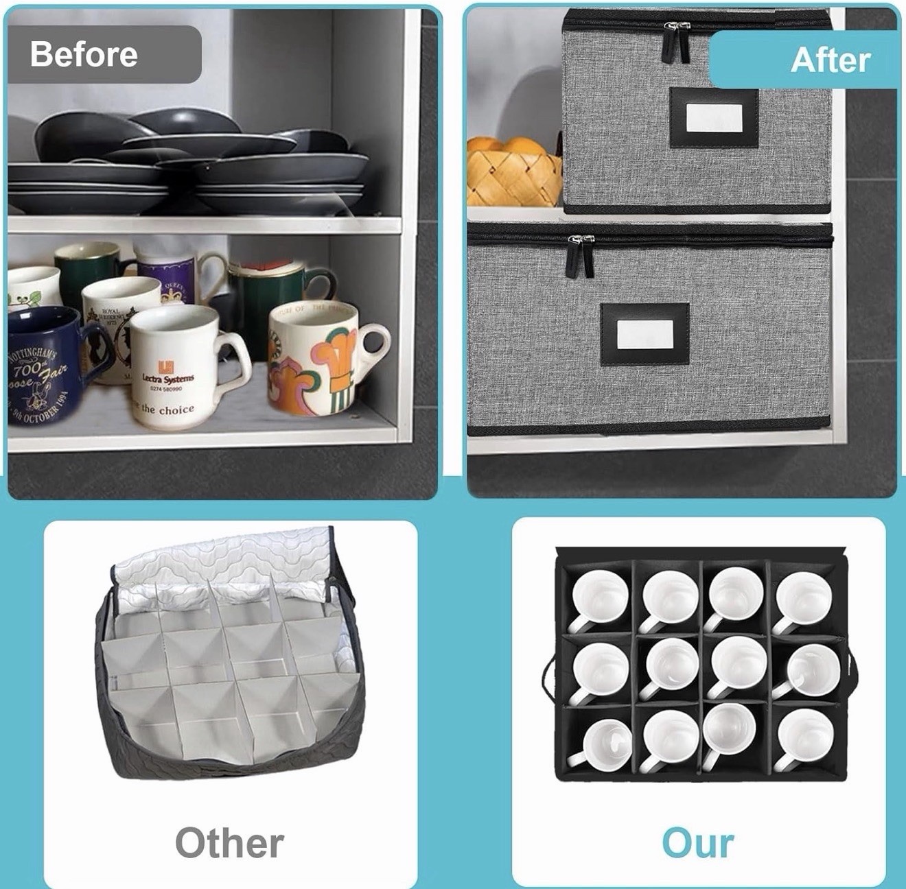 5 PACK China Storage Containers-Quilted Mug Storage and Moving Boxes for Dishes