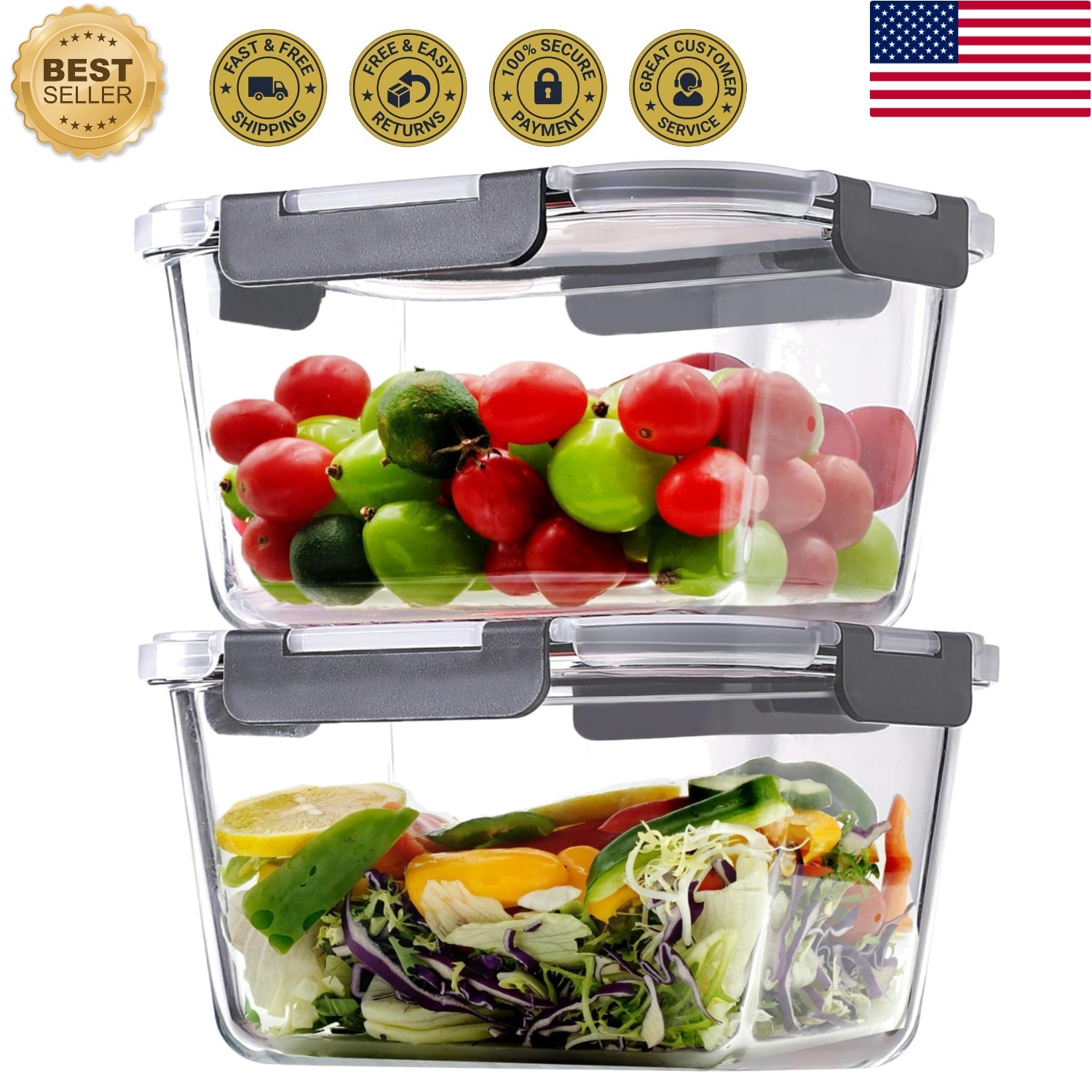 BPA-Free 2 Pack Glass Storage Containers – 85oz for Fresh and Leakproof Storage