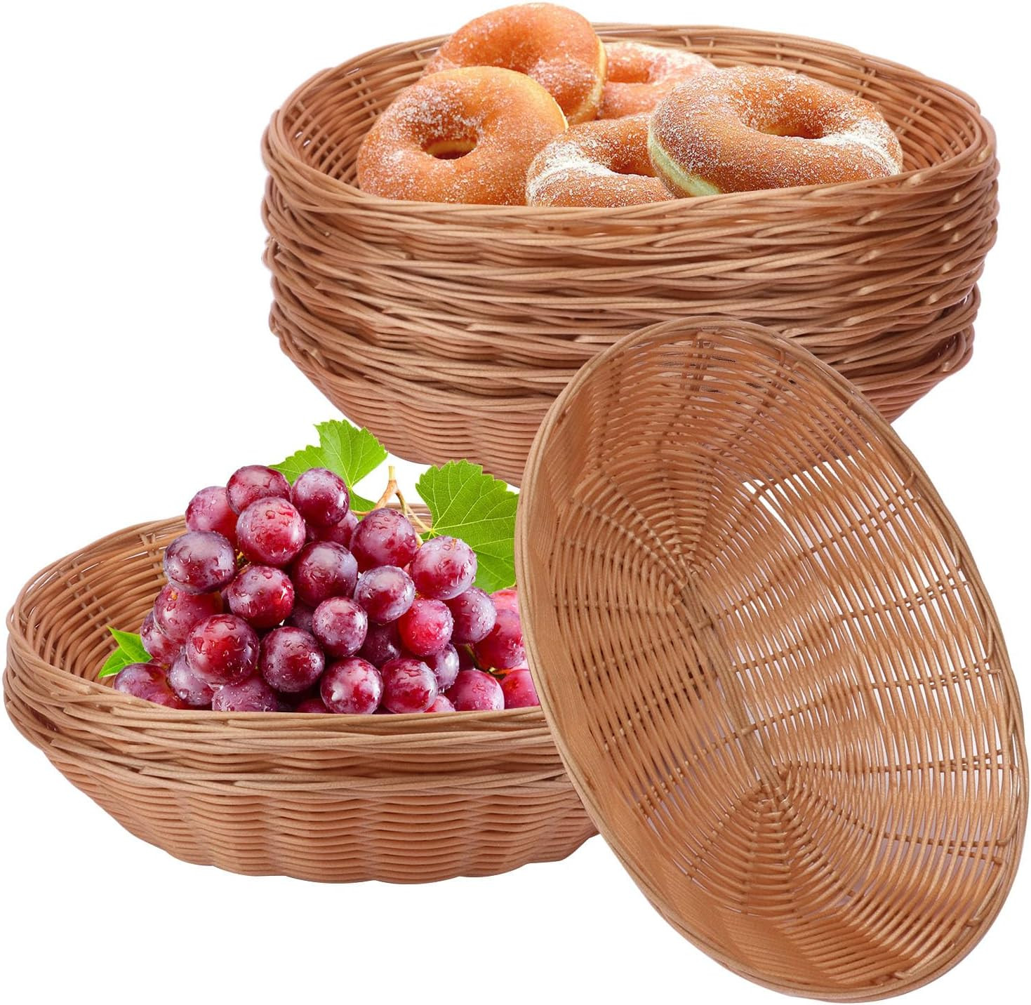 10 Pack 11 Inch Oval Poly Wicker Baskets Bulk, Plastic Oval Bread Baskets for Ho