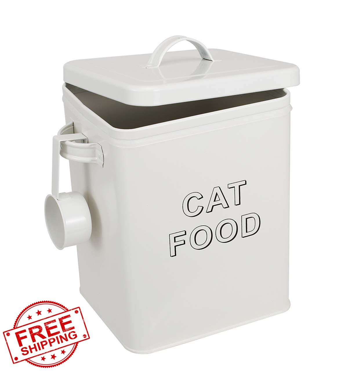 Cat Food Storage Container Farmhouse Tin Lid Scoop Treats