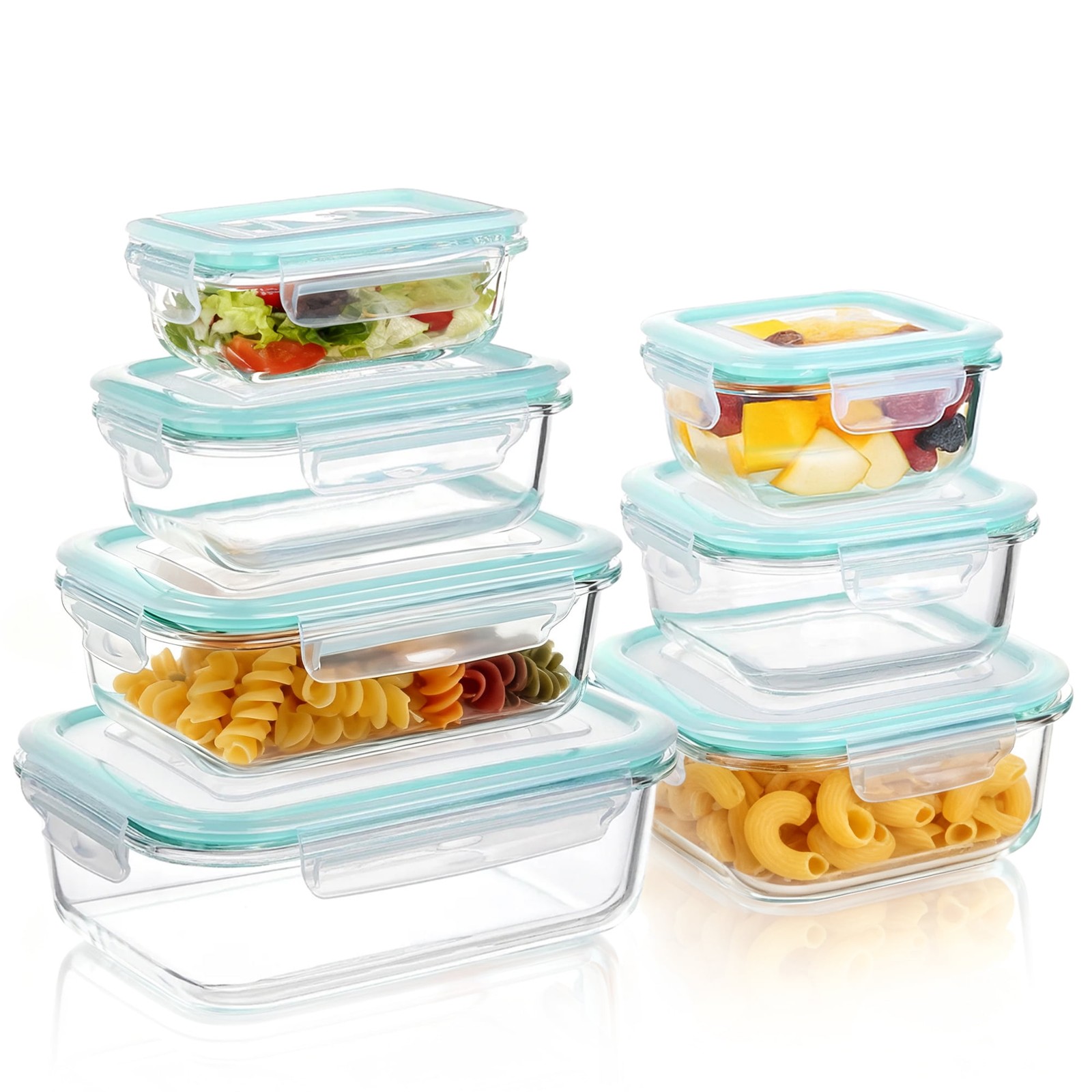 Glass Food Storage Containers W/ Lids,7 Pack Glass Tupperware Airtight Meal Prep