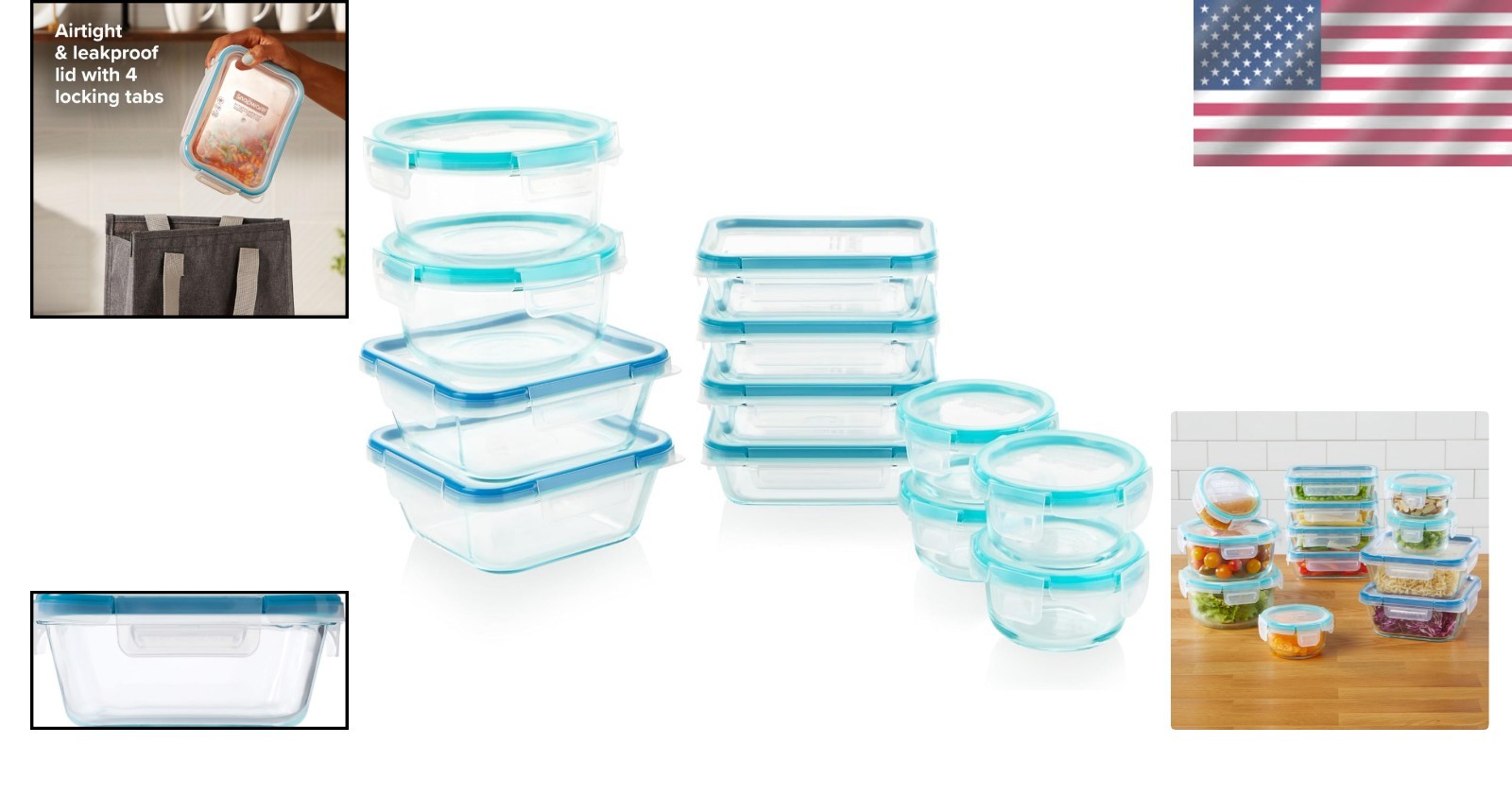 Glass Food Storage Containers Set 24 Pieces Airtight Leakproof Microwave Safe