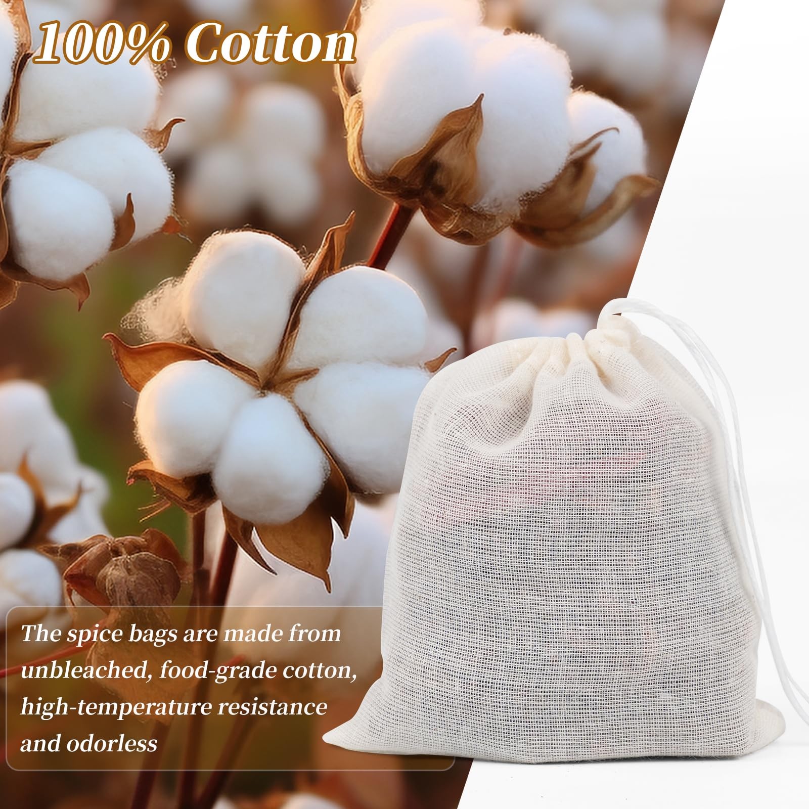GliSun 50 Pcs Muslin Drawstring Bags Reusable Tea 3 x 4 inches, Natural