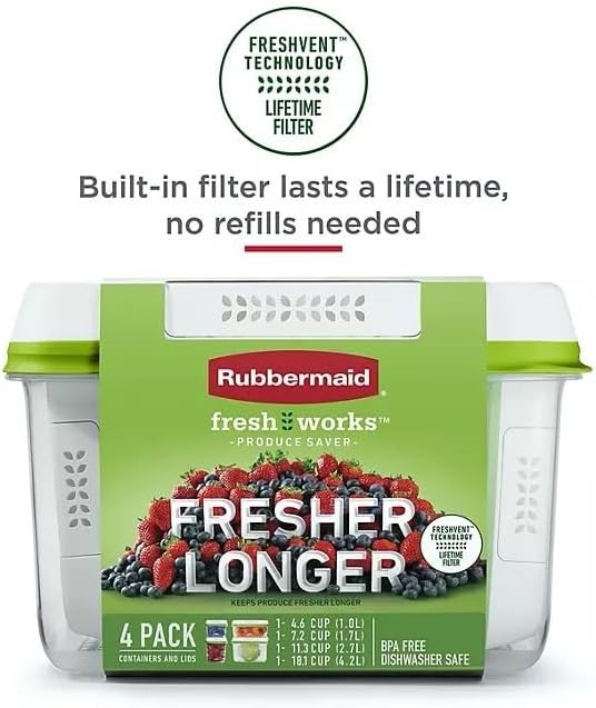 FreshWorks Produce Saver Medium & Large Storage Containers W/ Lids 8-Piece Set