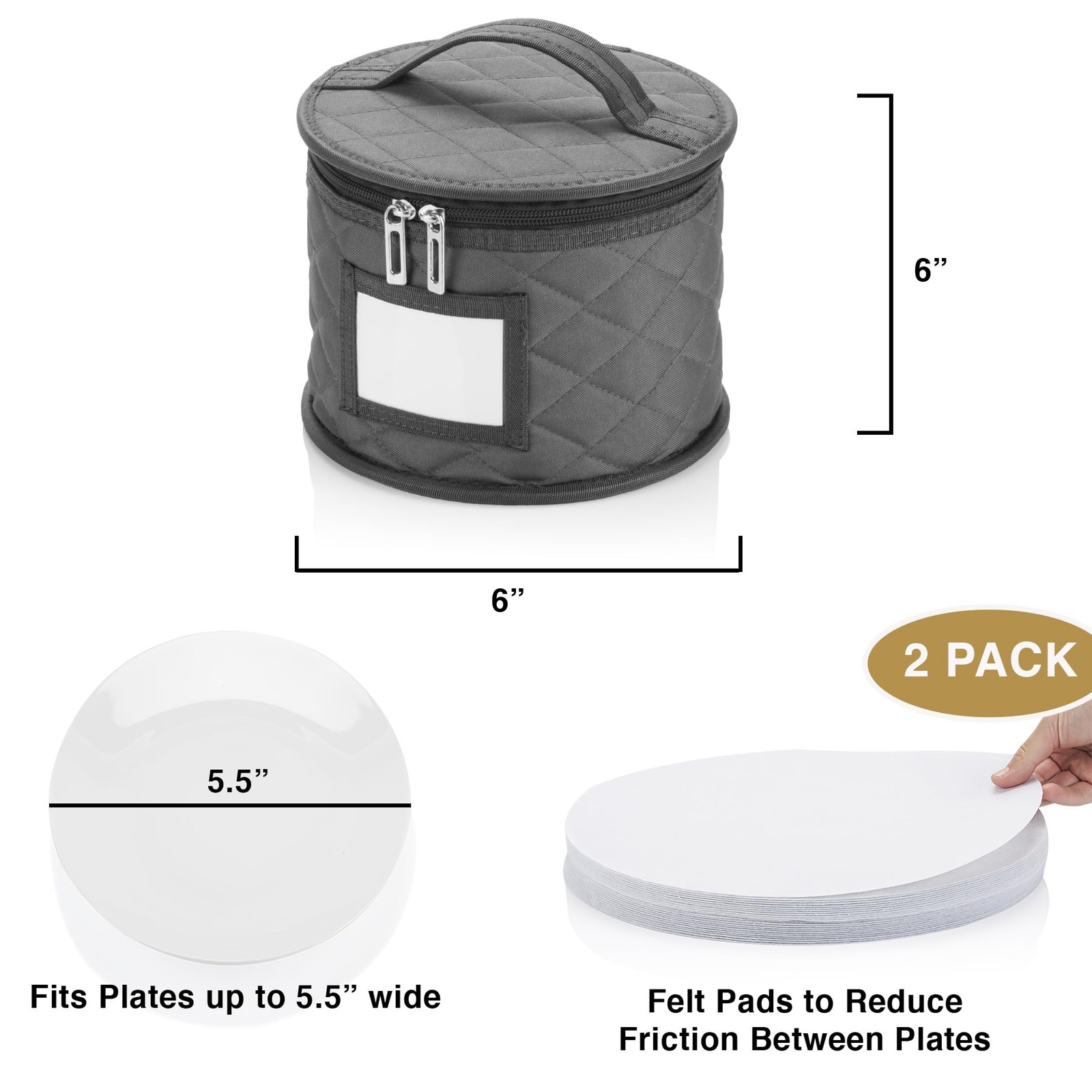 2 Pack 6″ Small Plate Storage Case – China Container 6 in plate, Gray