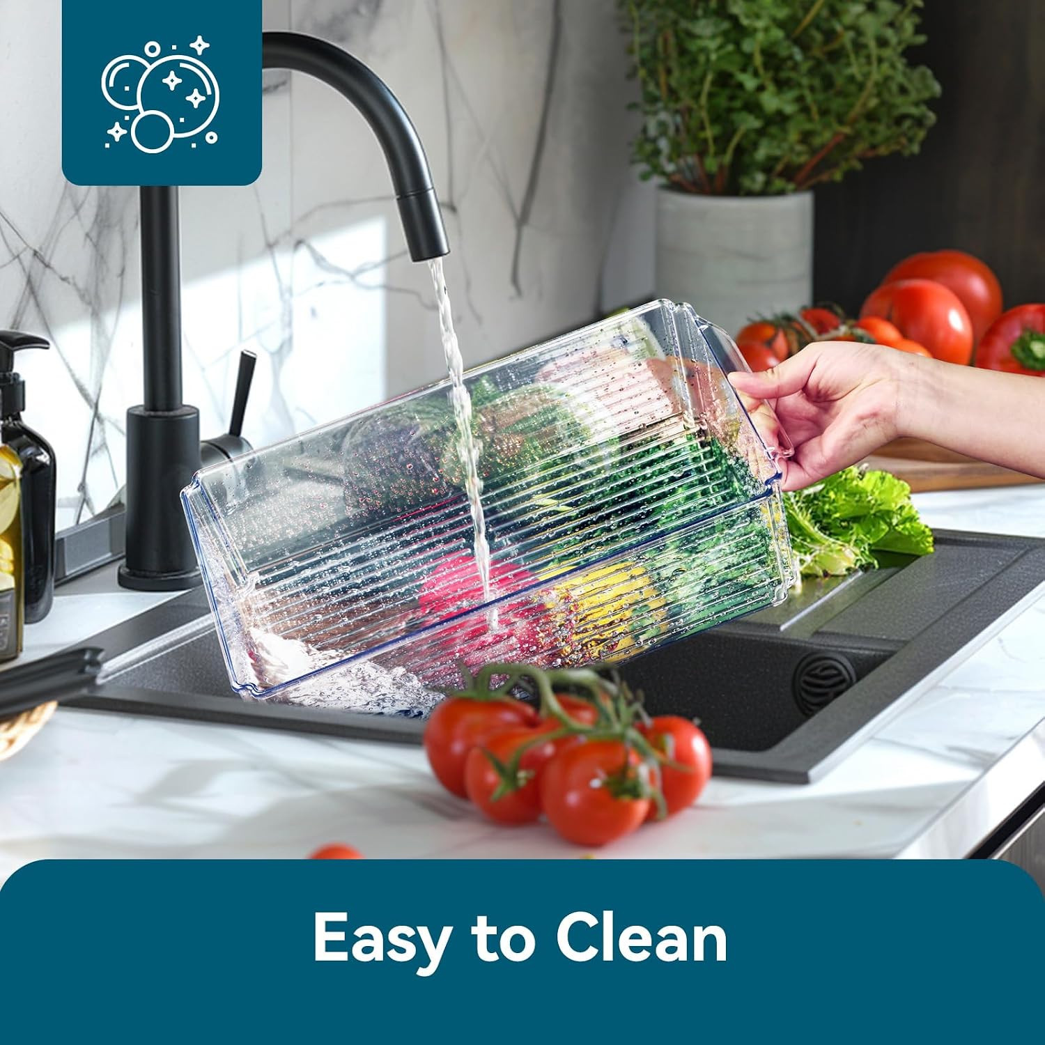 4 Piece Refrigerator Organizer Bins, Clear Fridge Organizers and Storage, Stacka