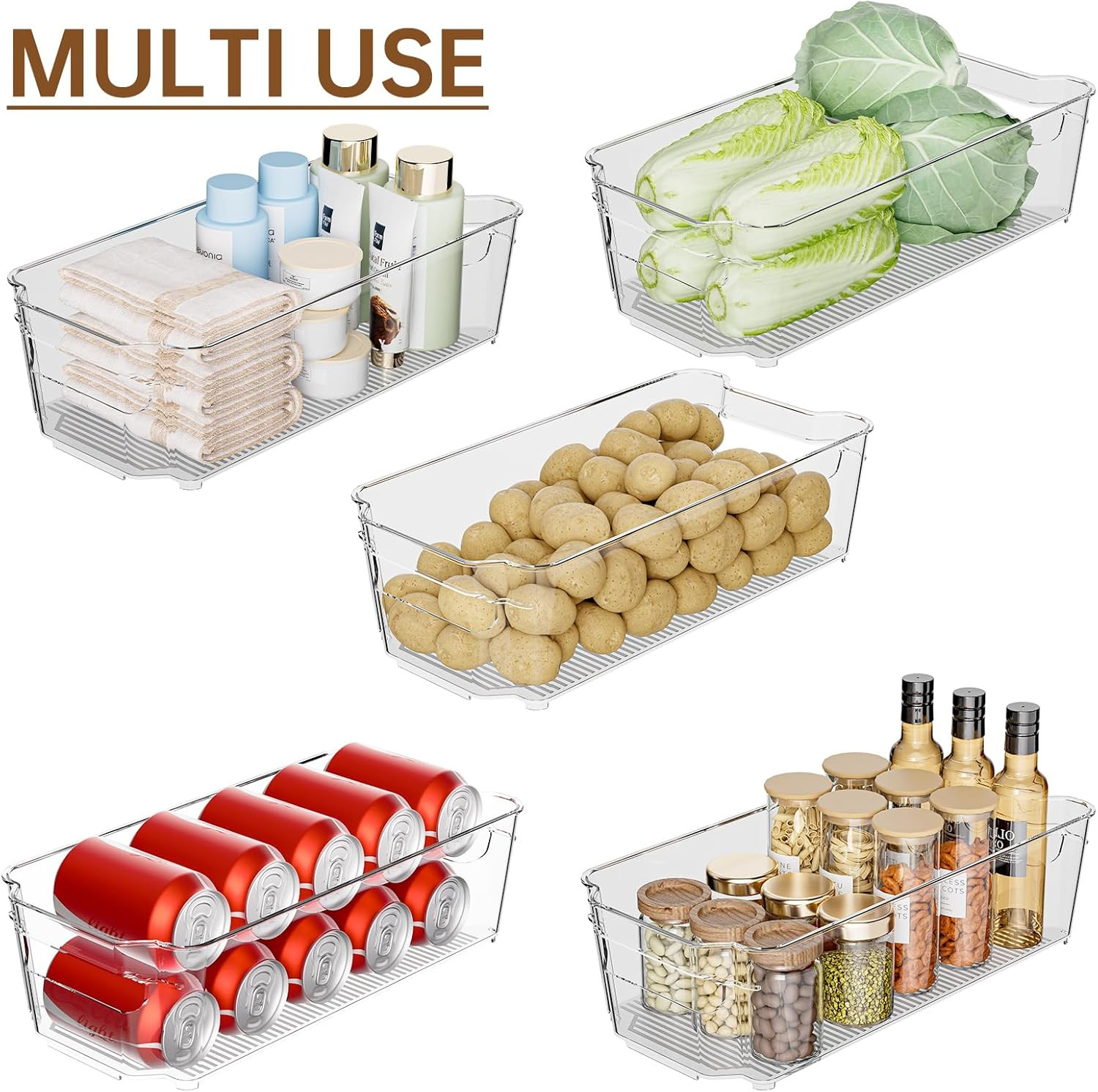 Clear Fridge Organizer, Refrigerator Organizer Bins with Handle, Freezer, Kitche